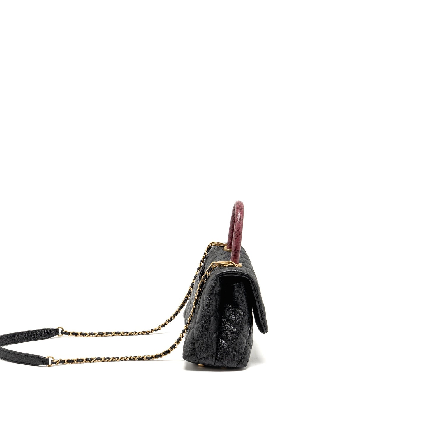 Chanel Small Coco Handle with Python Handle caviar Black/Burgundy