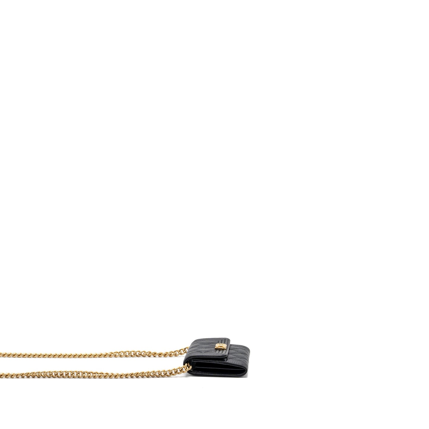Chanel boy card holder with chain caviar black