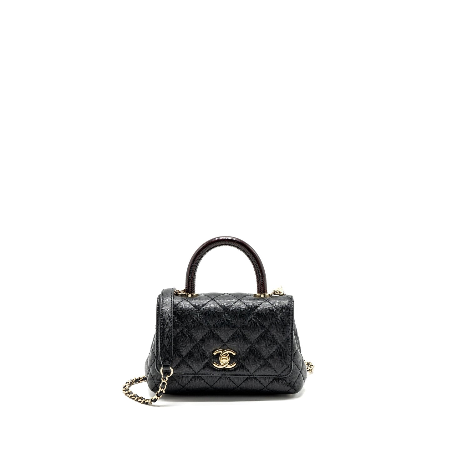 Chanel Coco Handle Extra Mini With Lizard Embossed Handle Caviar Black L(microchip)