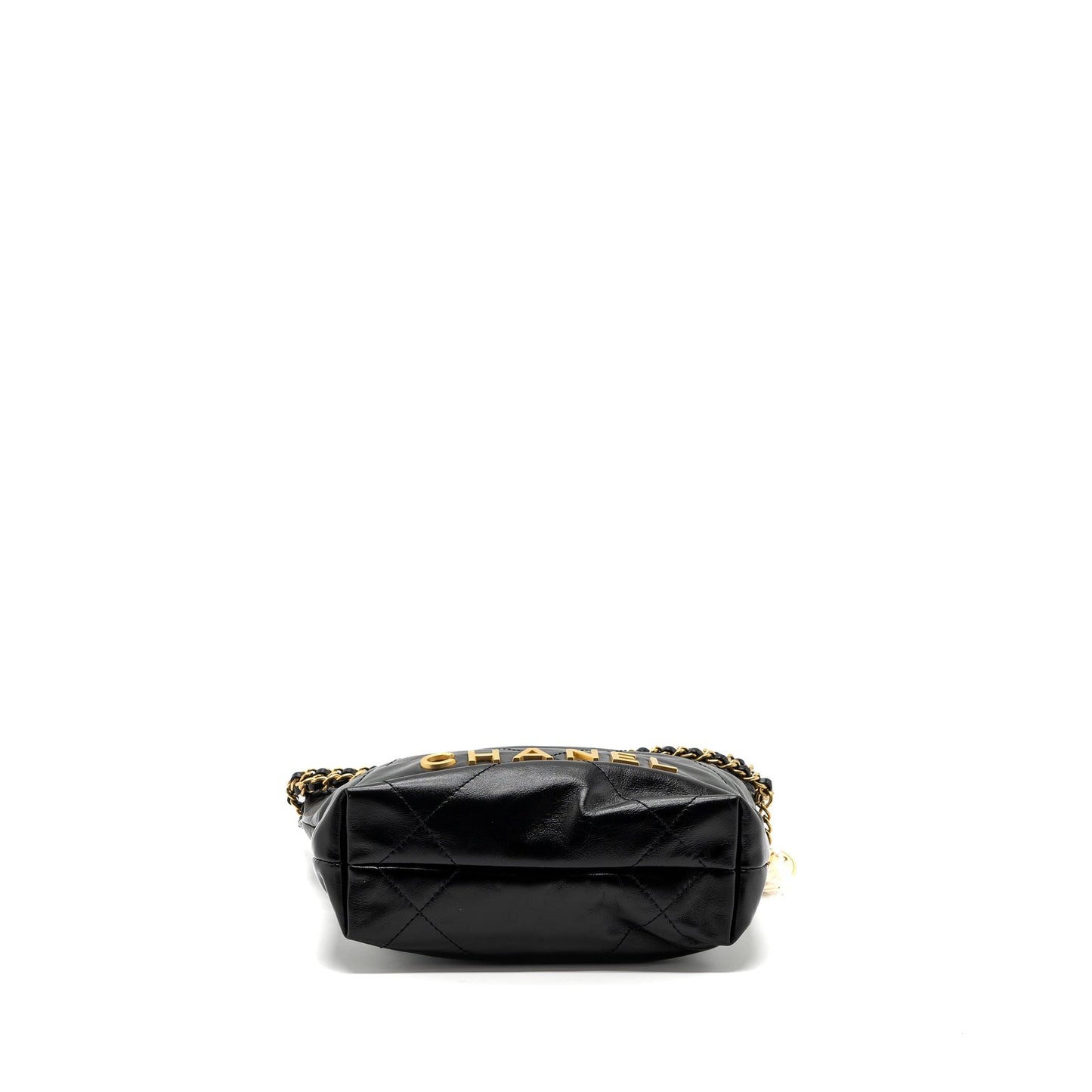 Chanel mini 22 bag shiny calfskin black brushed  (microchip)