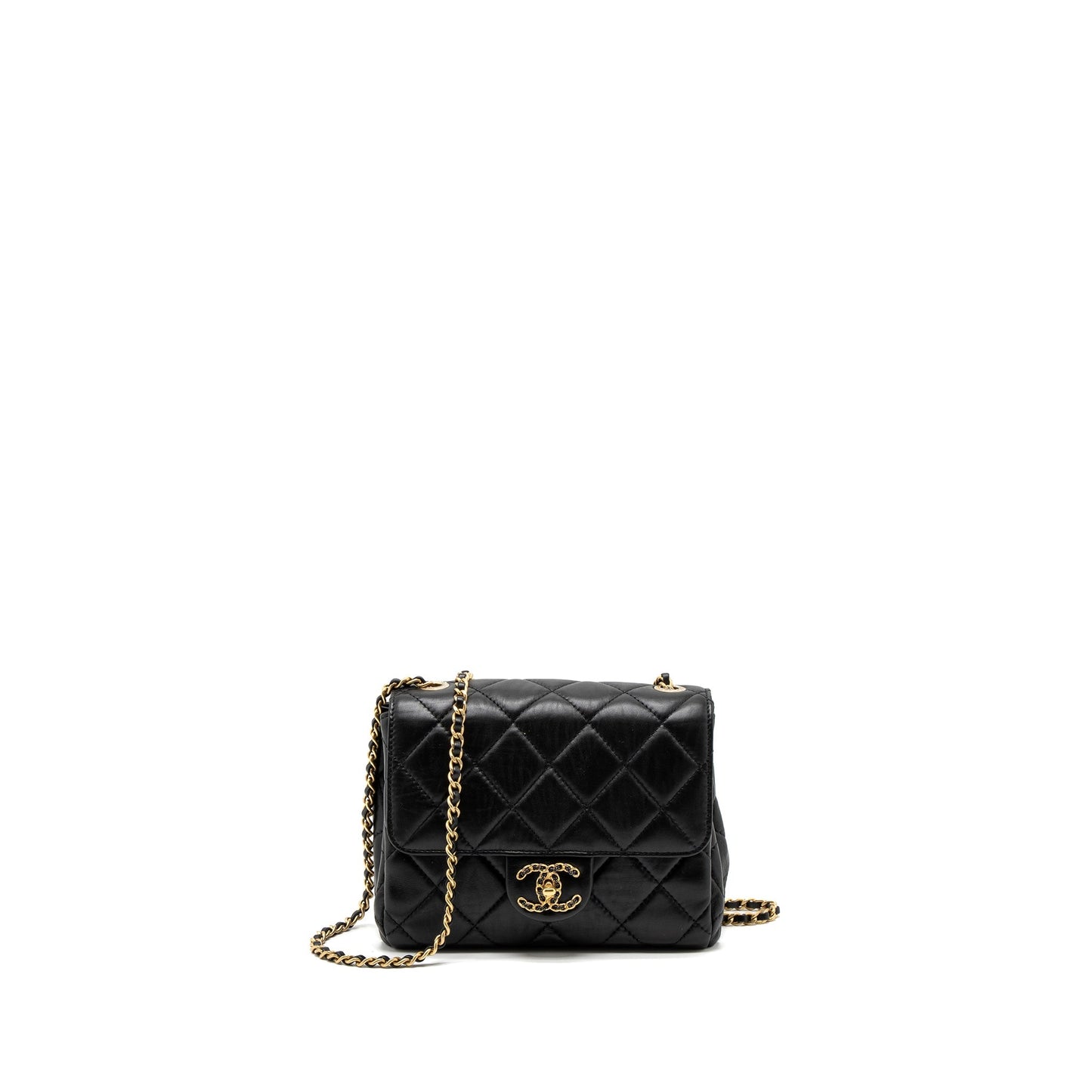 Chanel Quilted Square Flap Bag Goatskin Black Brushed  (Microchip)