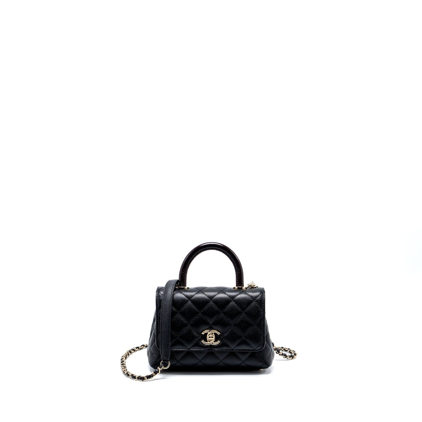 Chanel Mini Coco Handle with Lizard Embossed Handle Caviar Black L (microchip)