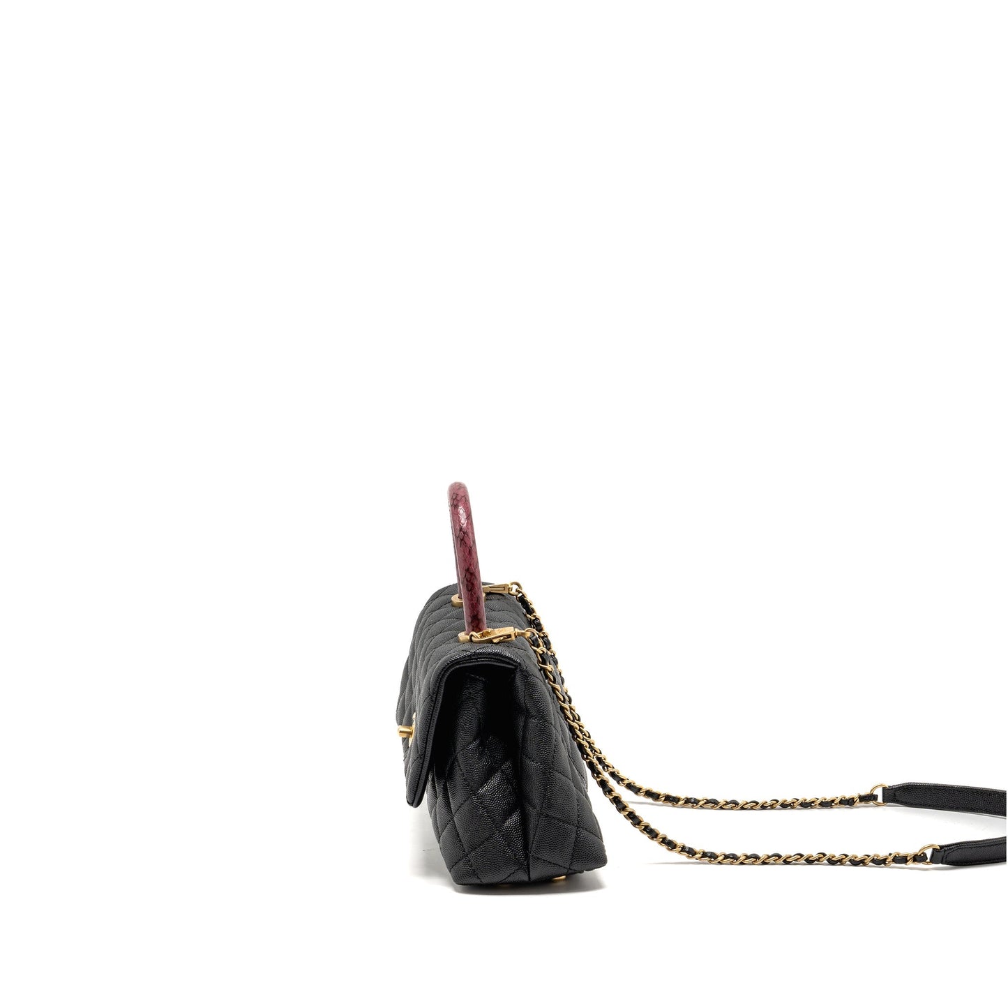 Chanel Small Coco Handle with Python Handle caviar Black/Burgundy