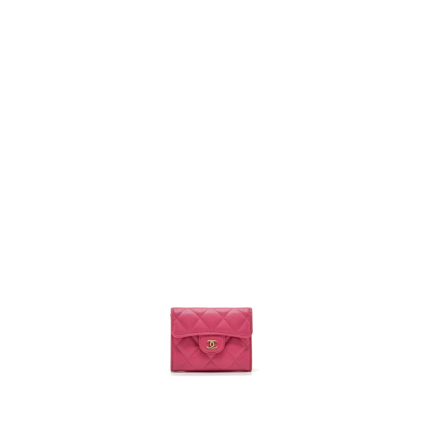 Chanel quilted small flap wallet caviar pink L