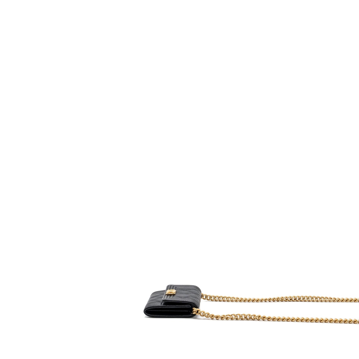 Chanel boy card holder with chain caviar black