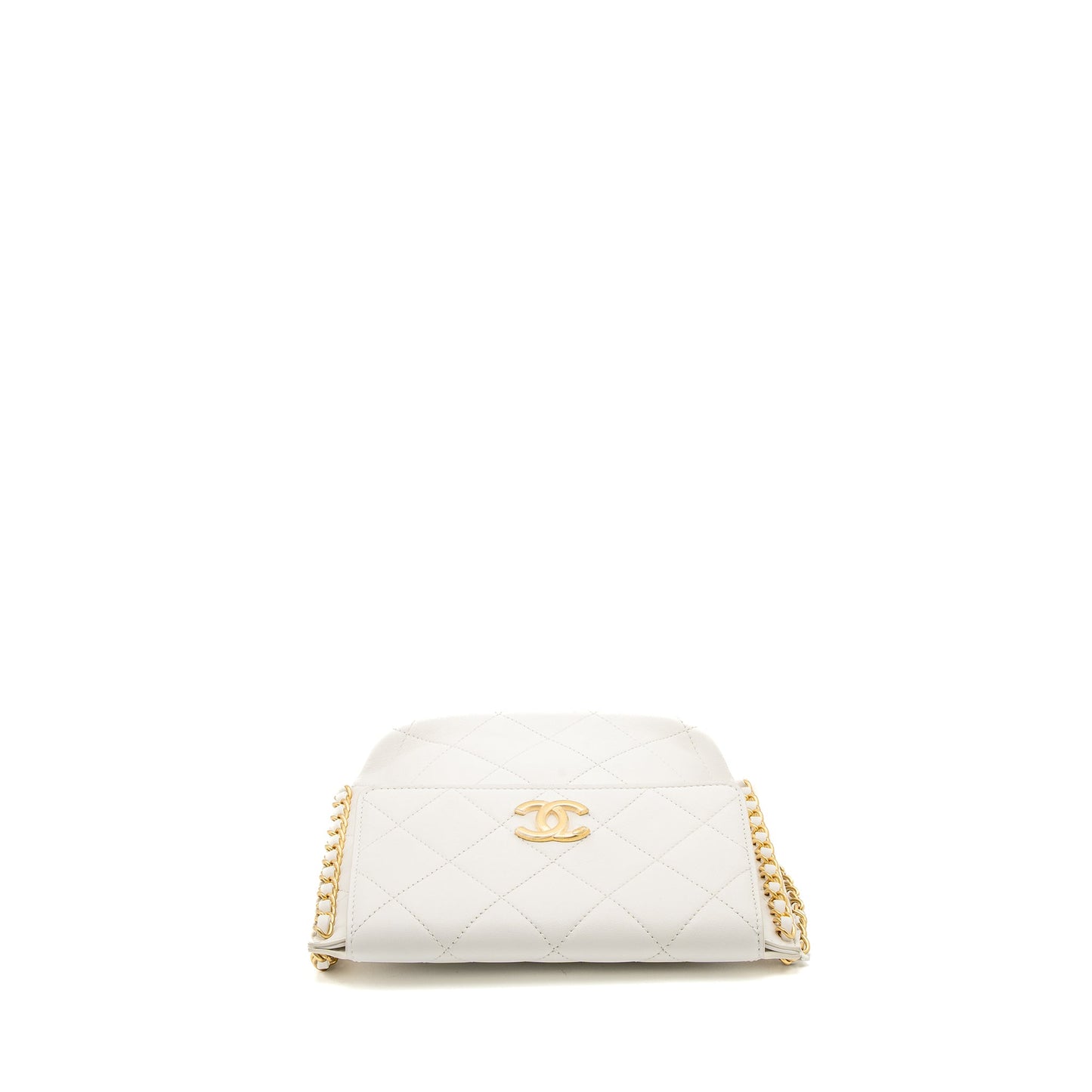Chanel Crossbody Square Flap Bag Lambskin White Brushed