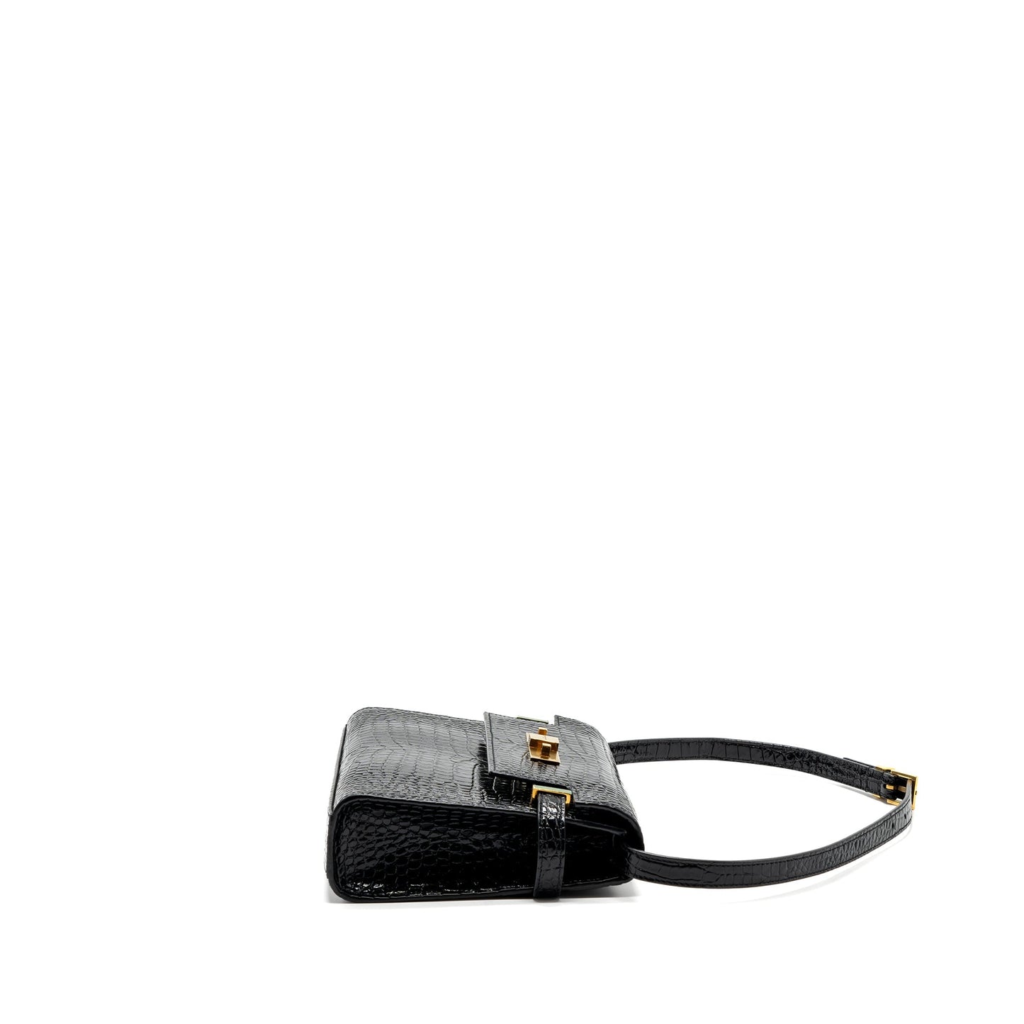 Saint Laurent Manhattan Mini Purse Crocodile-Embossed Black