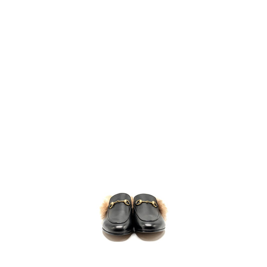 Gucci Size 37 Horsebit Princetown Fur Slipper Leather Black