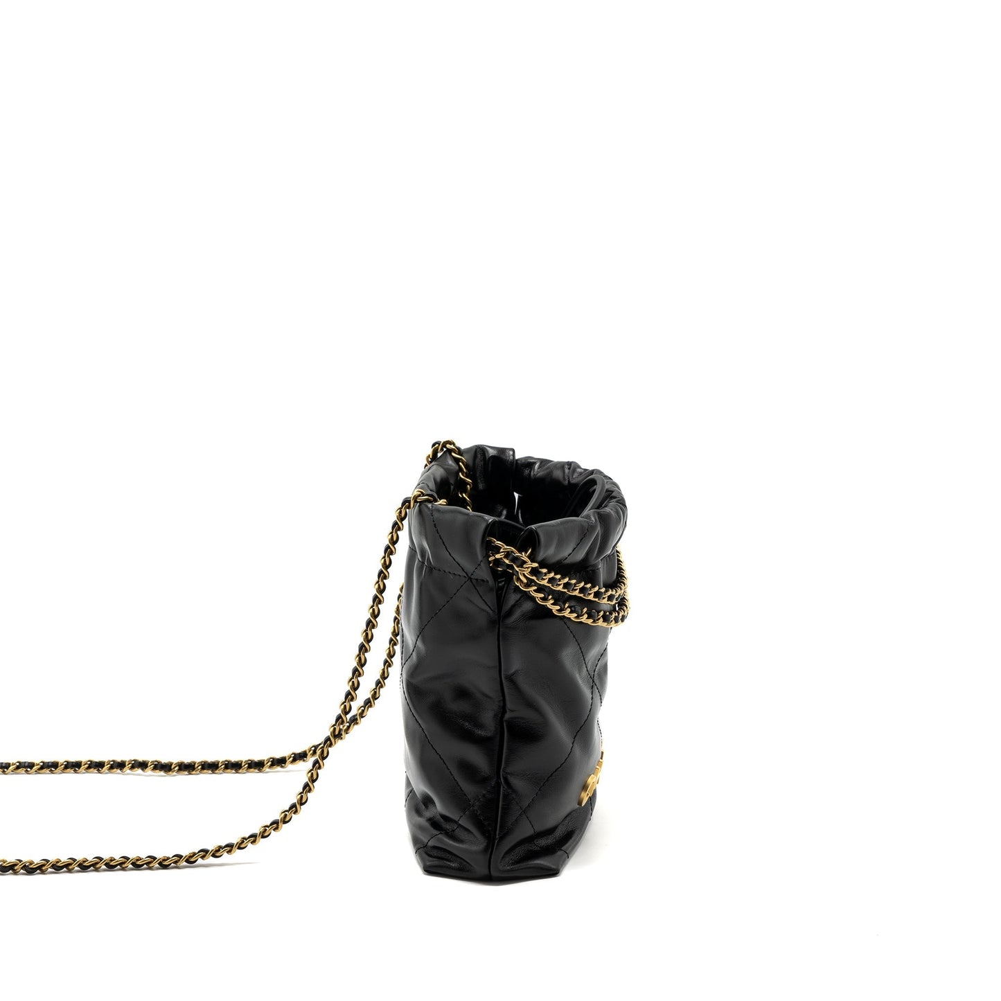 Chanel mini 22 bag shiny calfskin black brushed  (microchip)