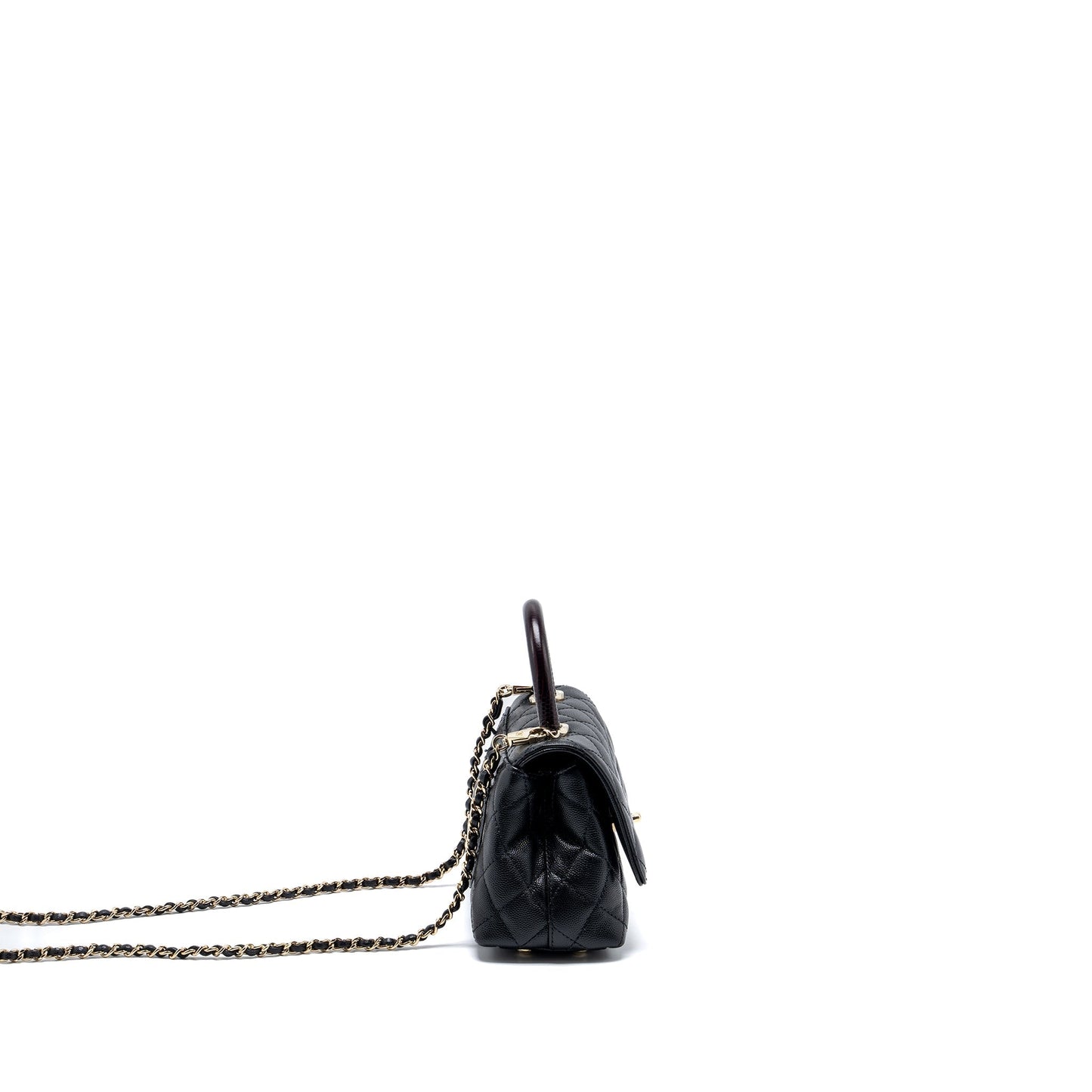 Chanel Mini Coco Handle with Lizard Embossed Handle Caviar Black L (microchip)