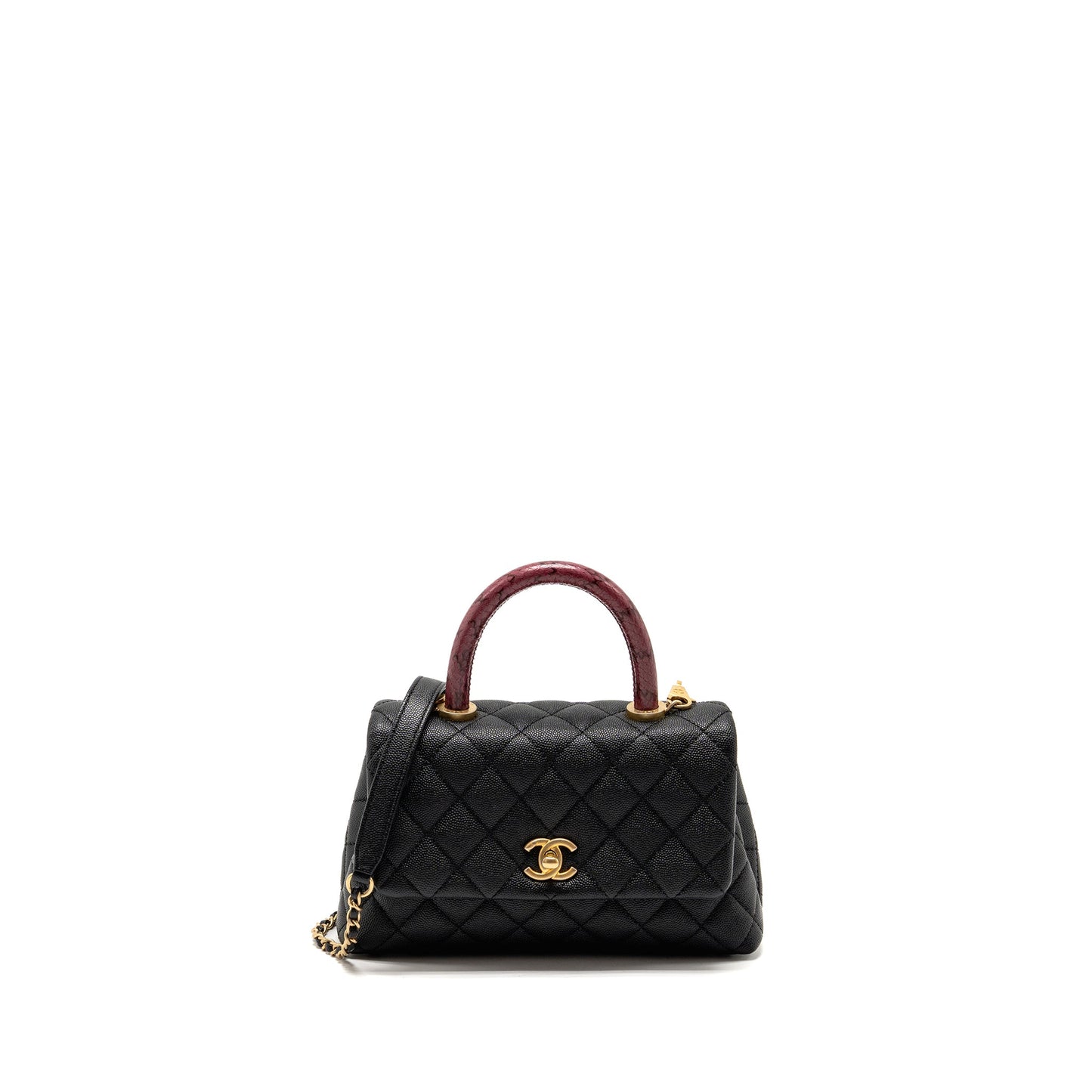 Chanel Small Coco Handle with Python Handle caviar Black/Burgundy