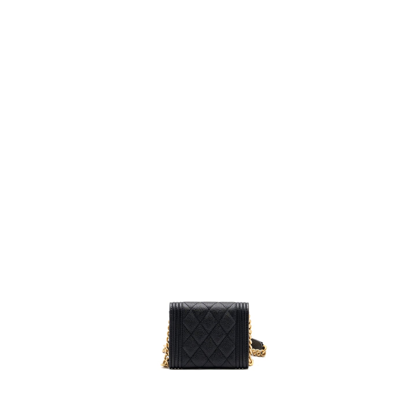 Chanel boy card holder with chain caviar black