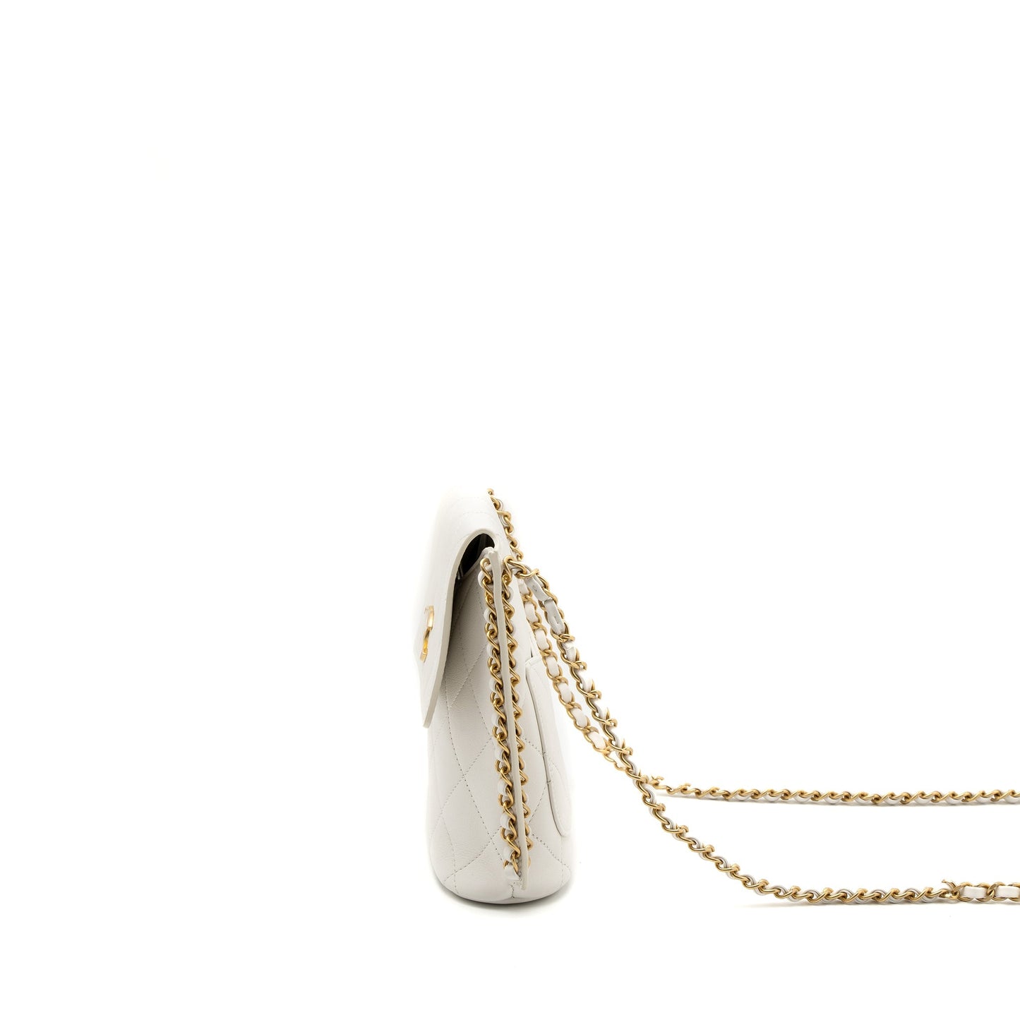 Chanel Crossbody Square Flap Bag Lambskin White Brushed