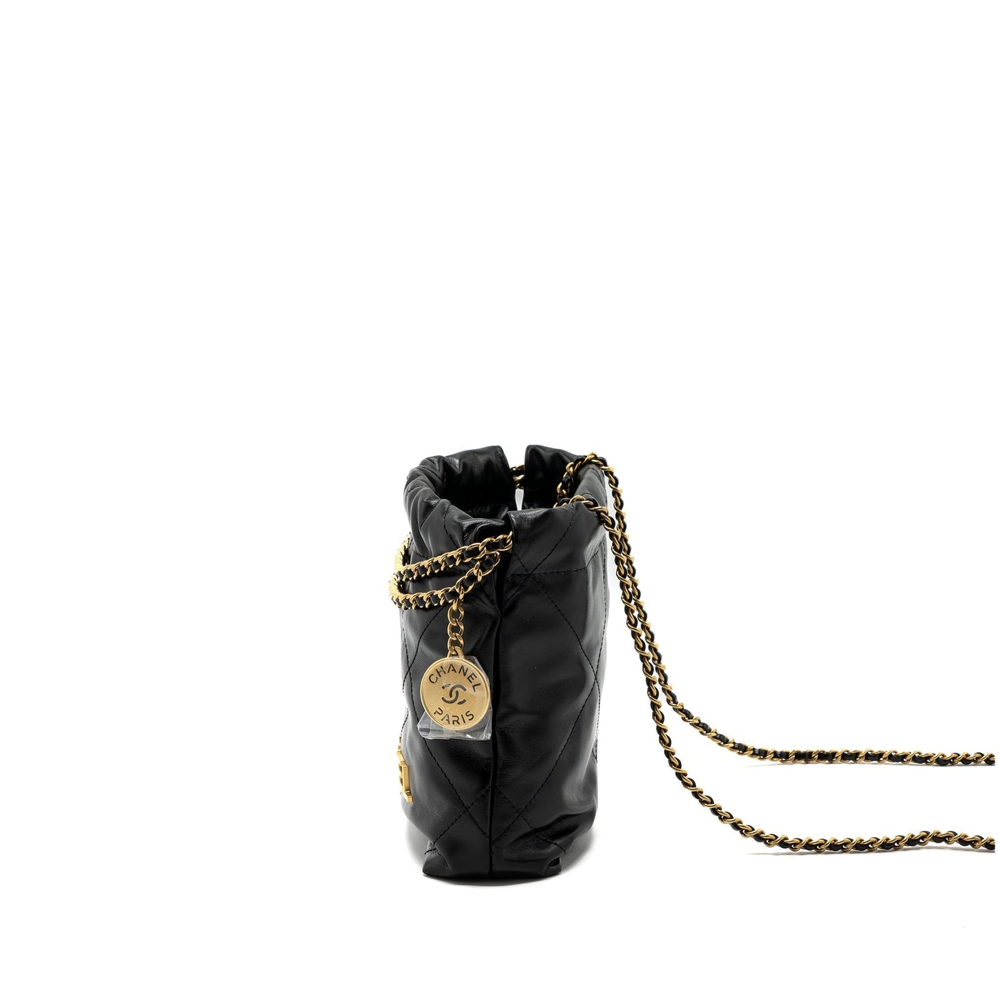 Chanel mini 22 bag shiny calfskin black brushed  (microchip)