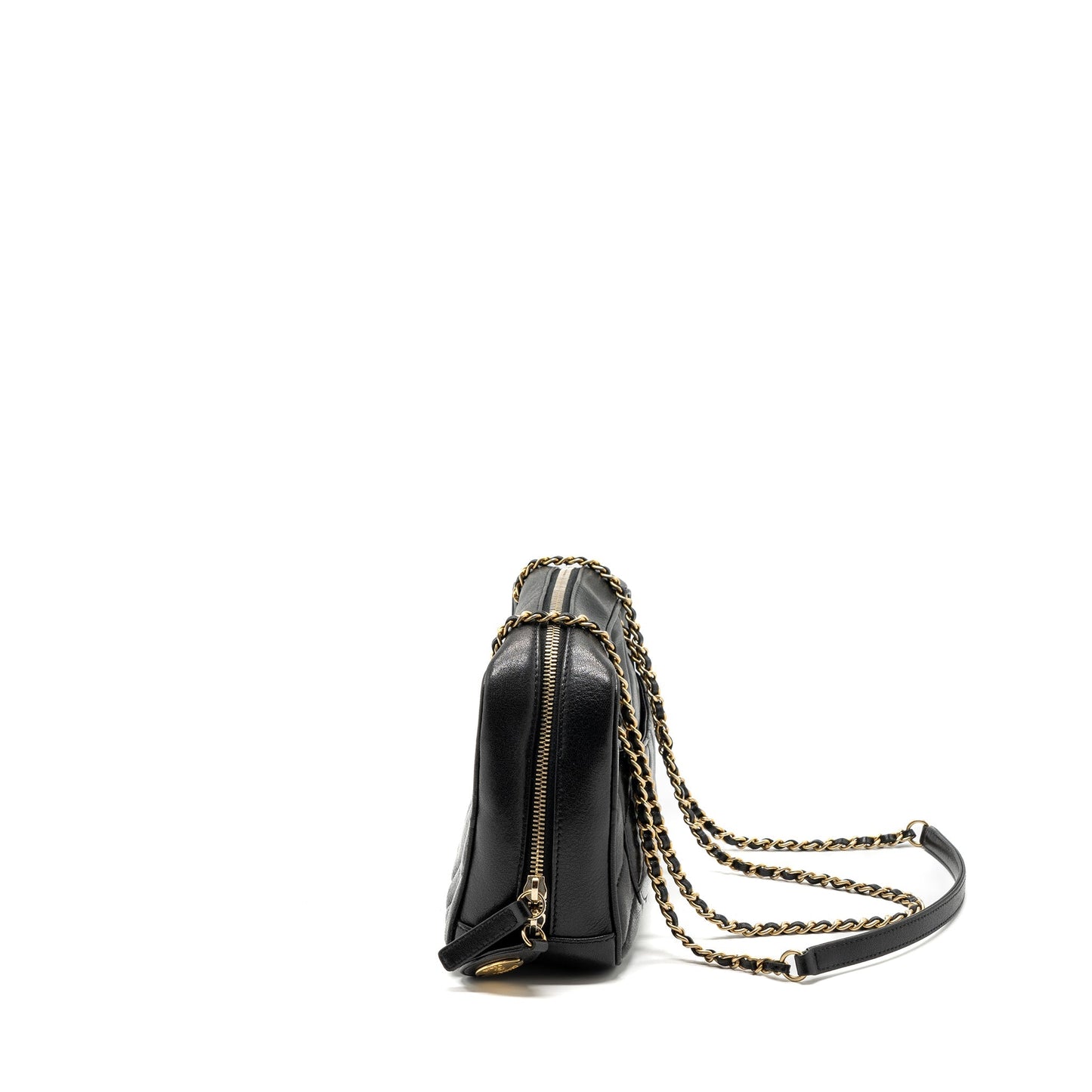 Chanel zipper camera chain bag lambskin black