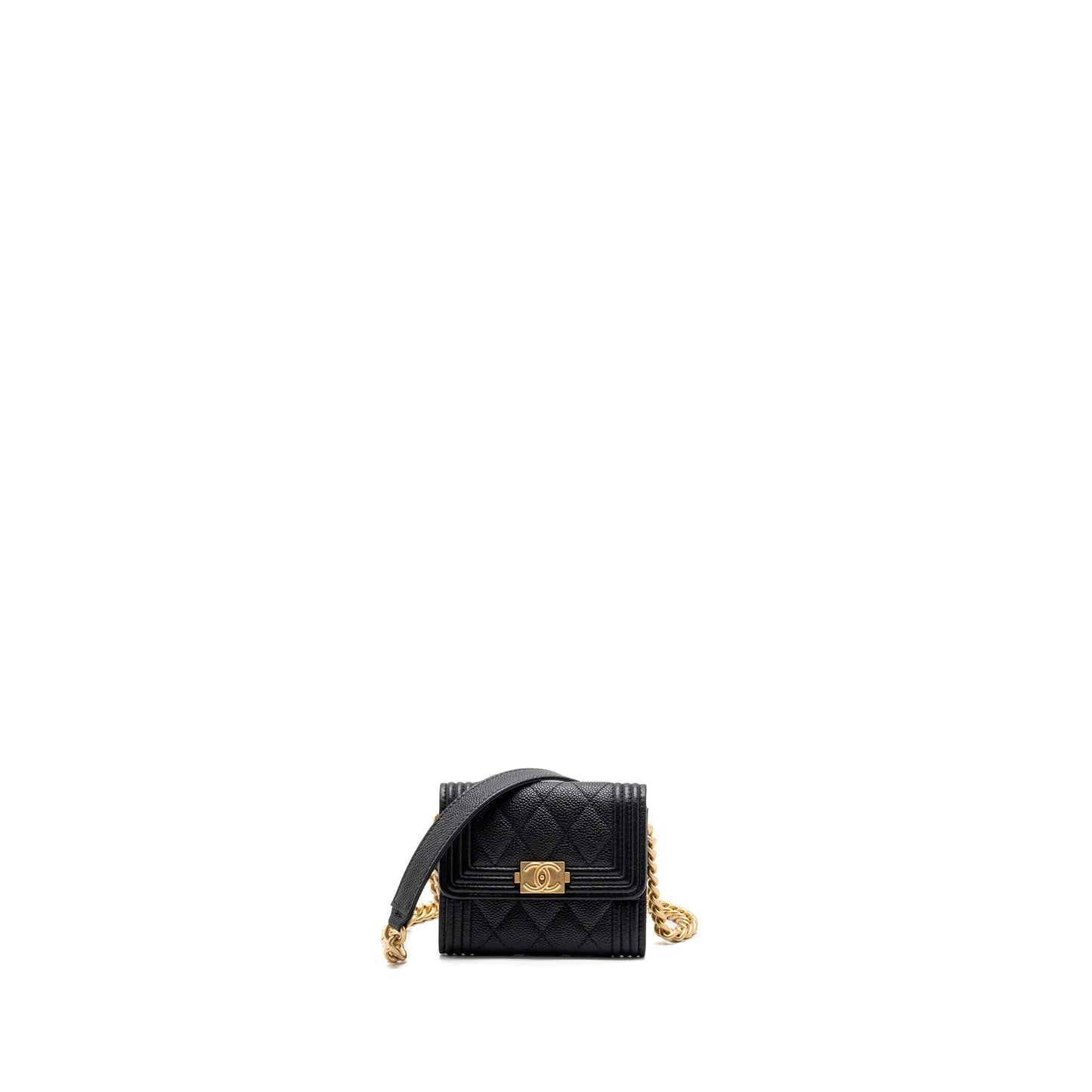 Chanel boy card holder with chain caviar black