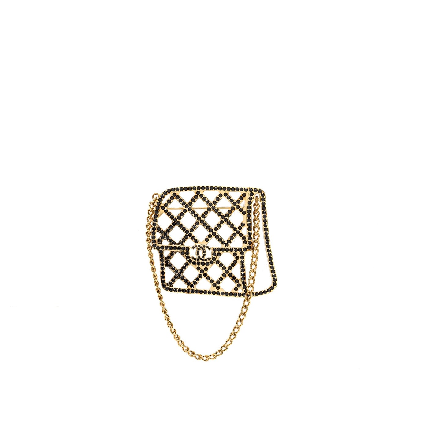 Chanel flap bag brooch with black crystal gold tone