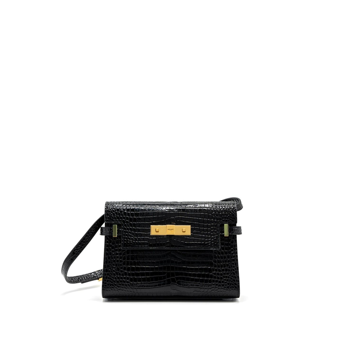 Saint Laurent Manhattan Mini Purse Crocodile-Embossed Black