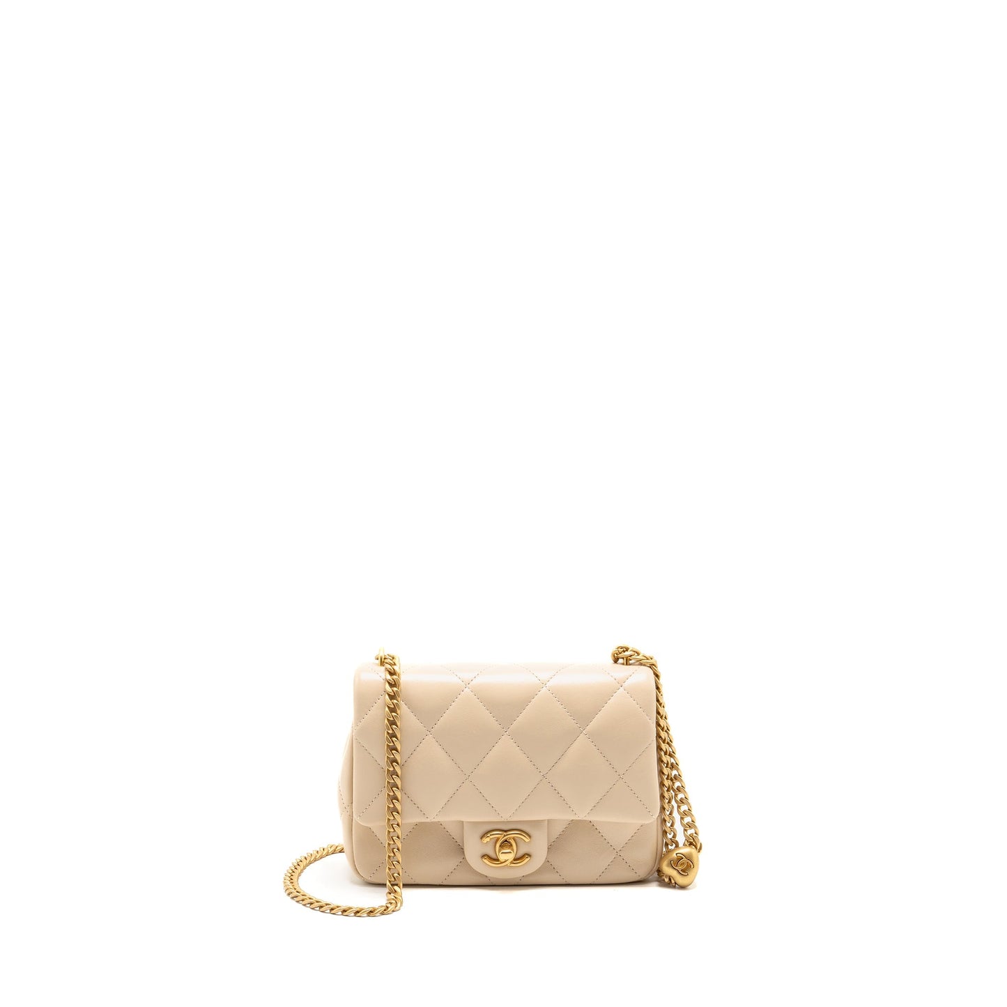 Chanel 25c Coco Love Adjustable Chain Shiny Lambskin Beige  (microchip)