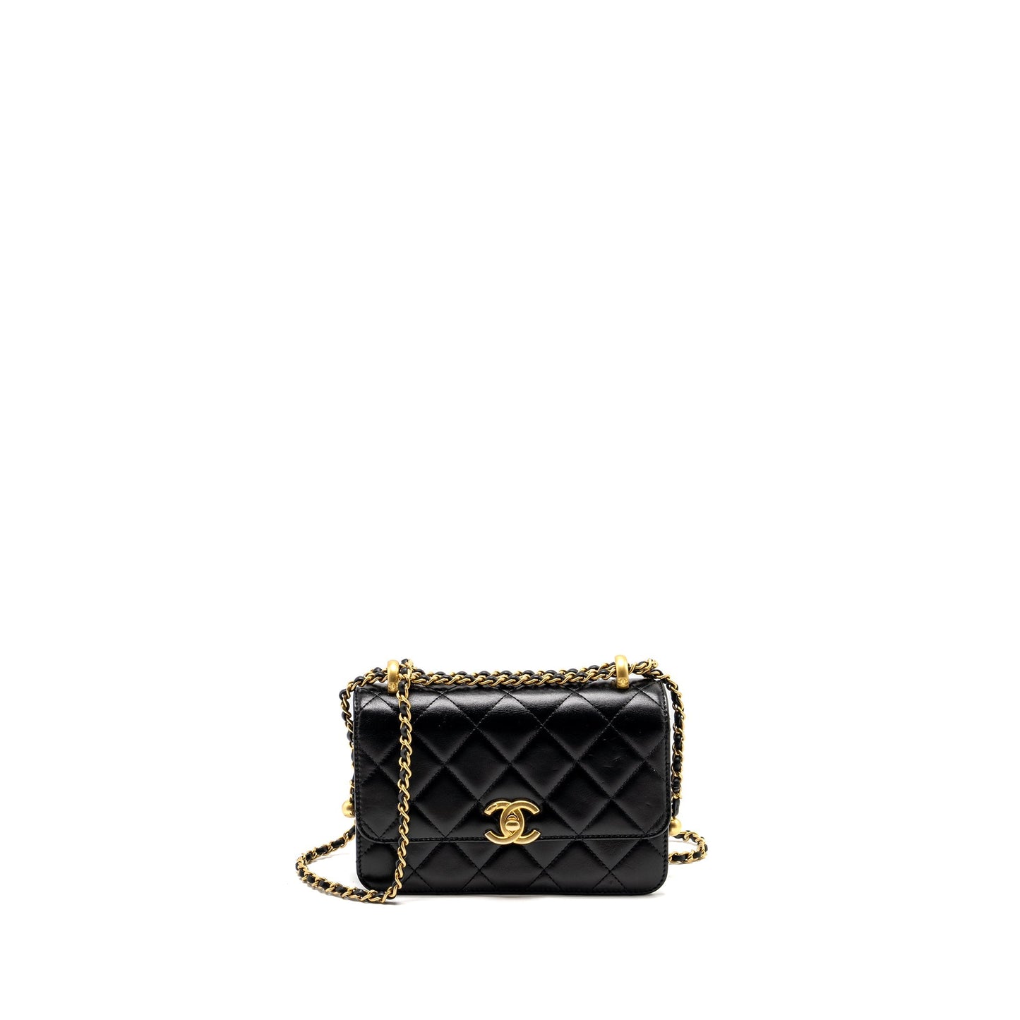 Chanel gold crush mini flap bag calfskin black  (microchip)