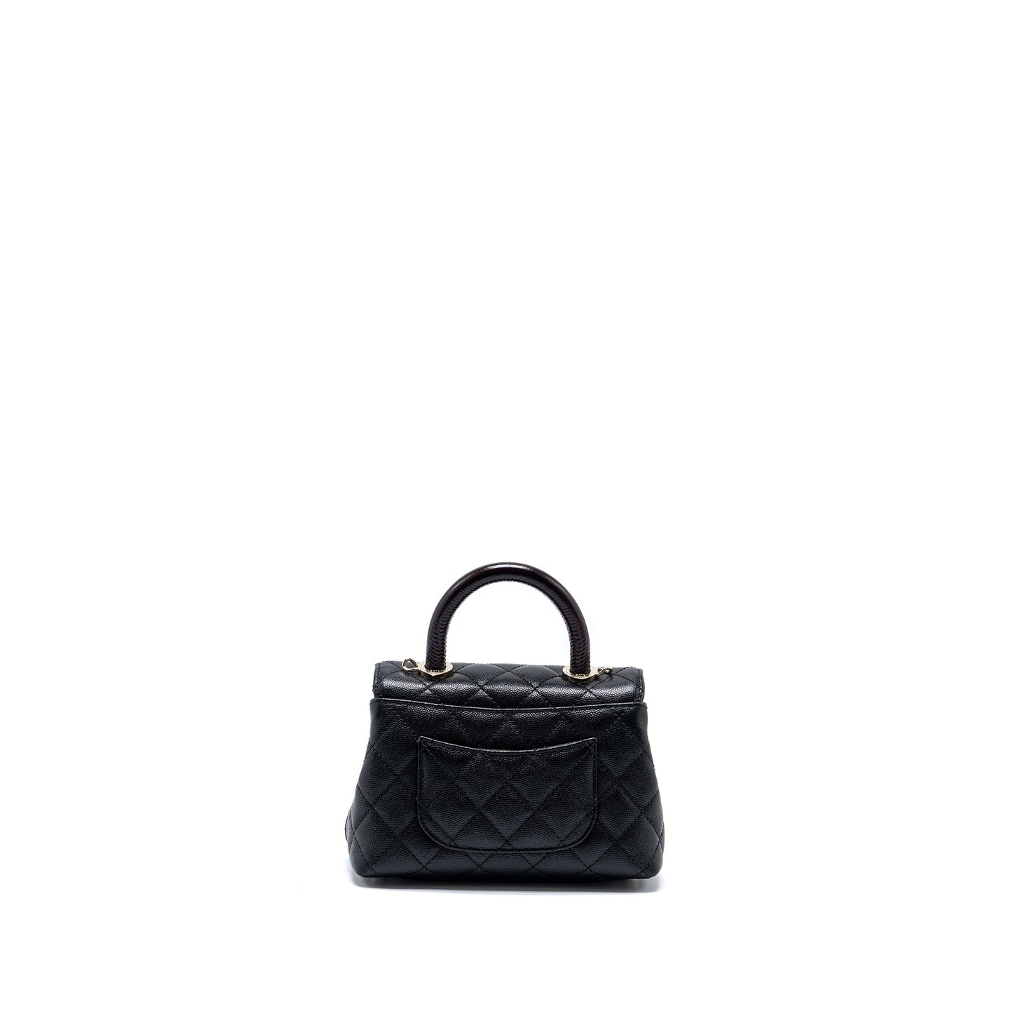 Chanel Mini Coco Handle with Lizard Embossed Handle Caviar Black L (microchip)
