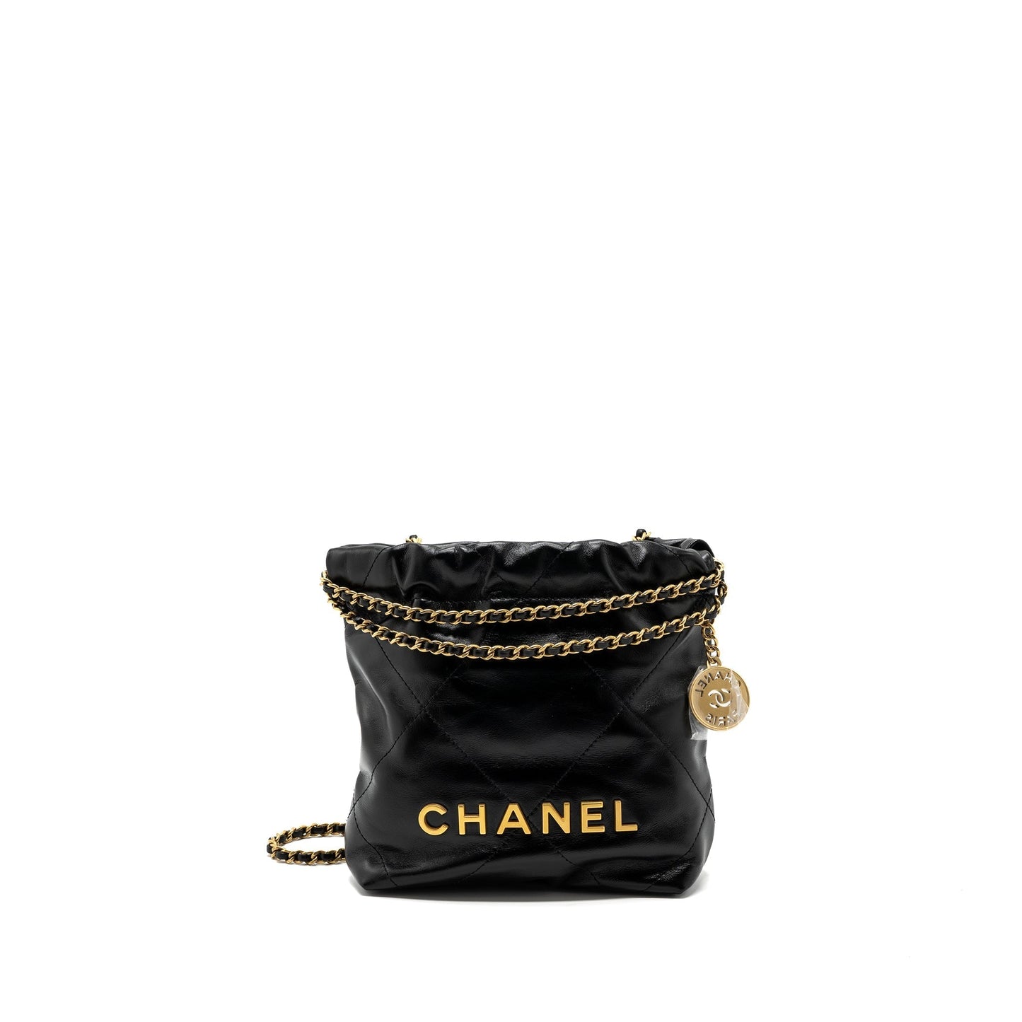 Chanel mini 22 bag shiny calfskin black brushed  (microchip)