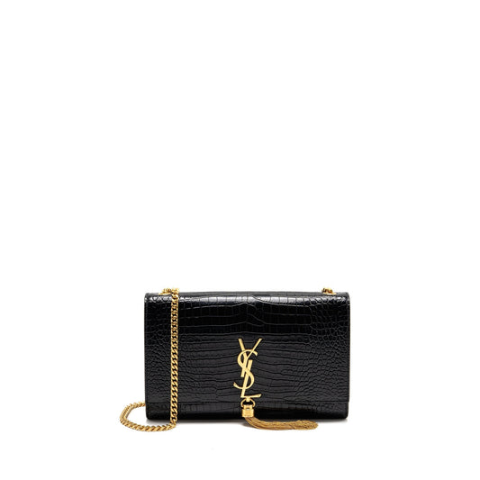 Saint Laurent/ Medium Kate Tassel Purse Crocodile-Embossed Calfskin Black