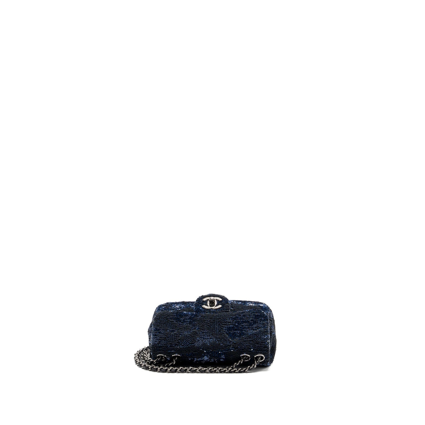 Chanel super mini flap bag sequin dark blue / black