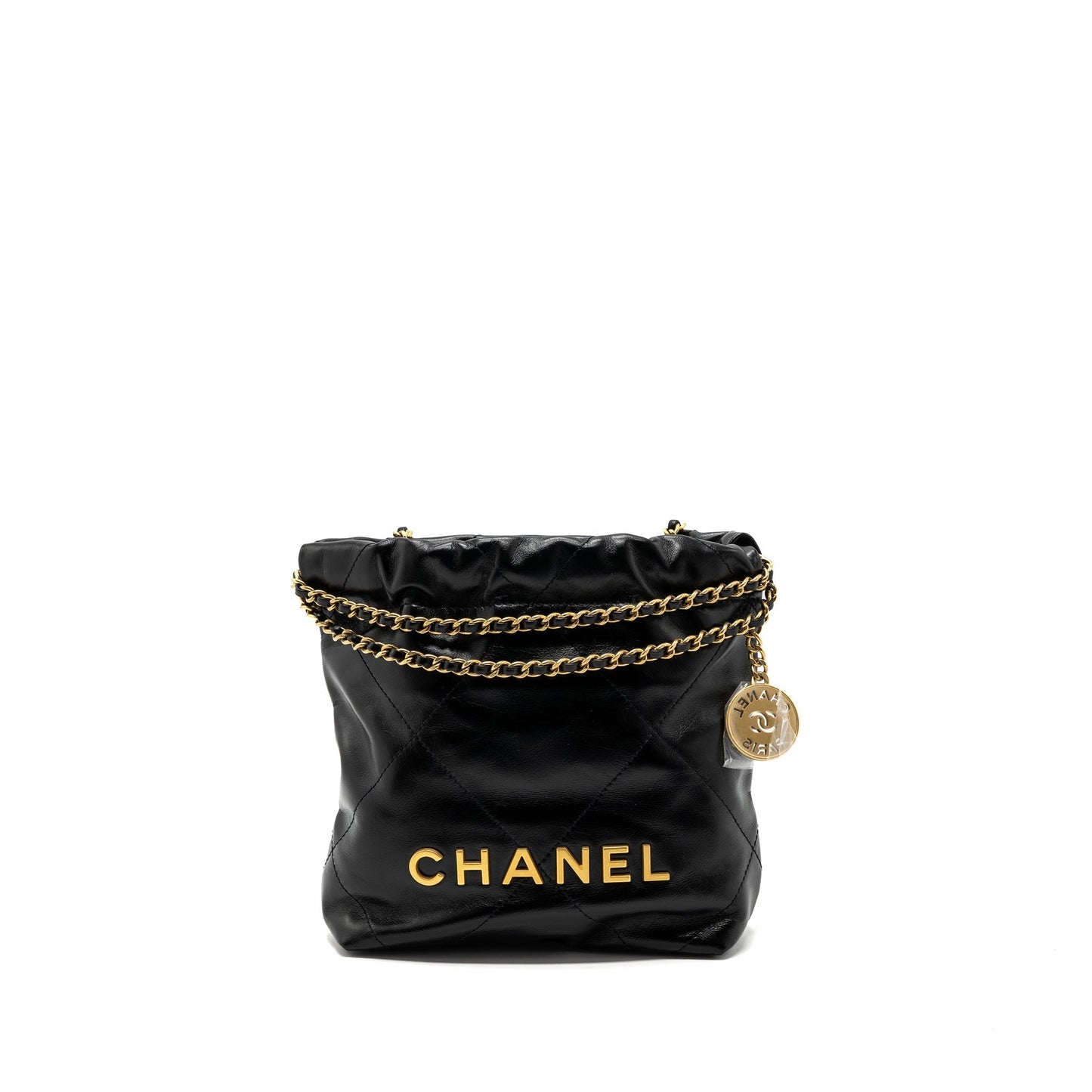 Chanel mini 22 bag shiny calfskin black brushed  (microchip)
