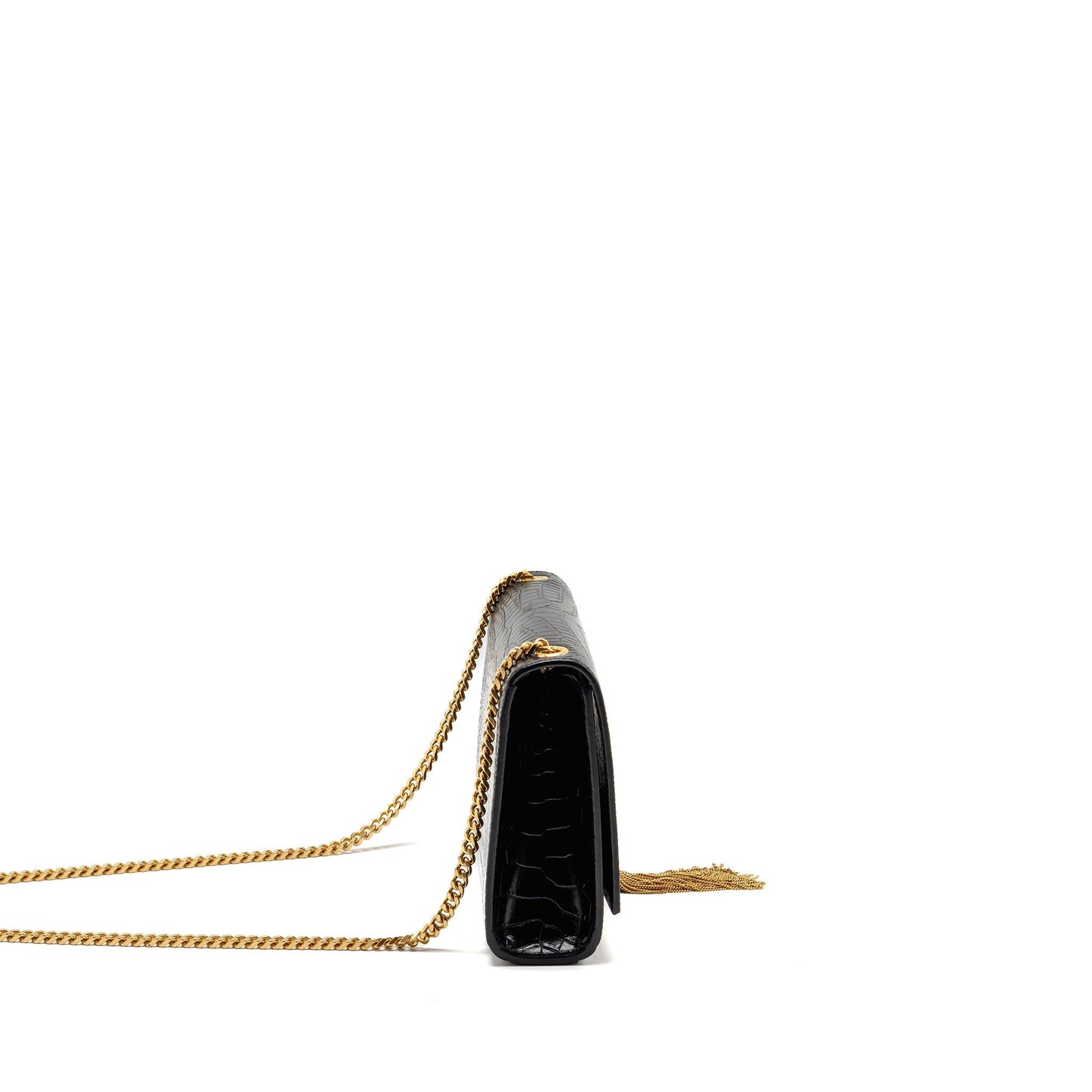 Saint Laurent/ Medium Kate Tassel Purse Crocodile-Embossed Calfskin Black