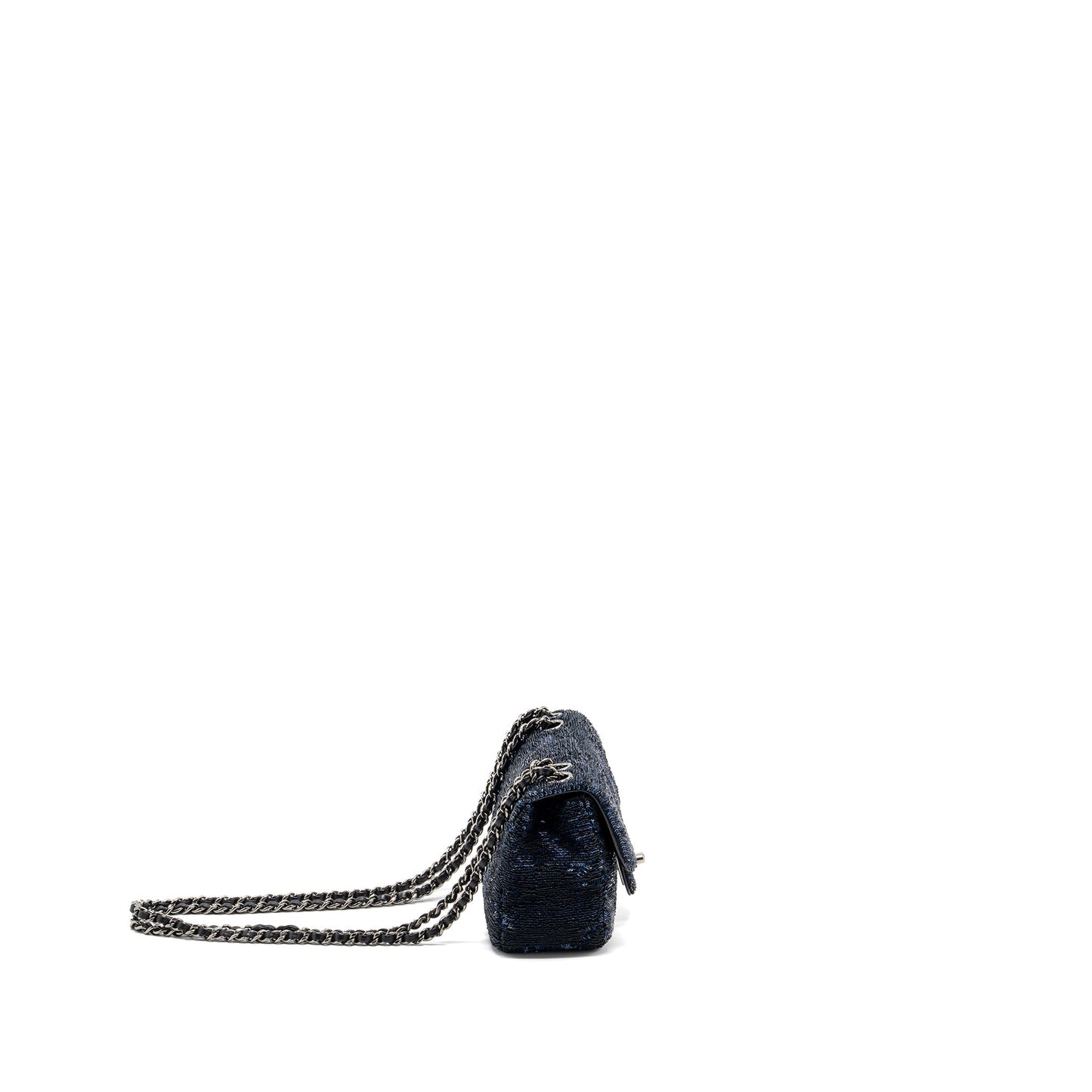 Chanel super mini flap bag sequin dark blue / black