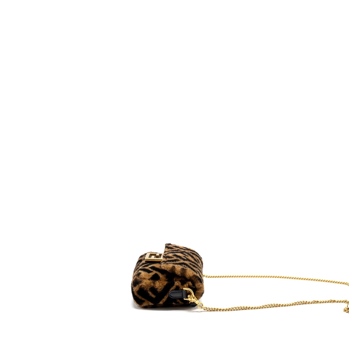Fendi Mini Baguette Purse Lamb Fur Black/Brown