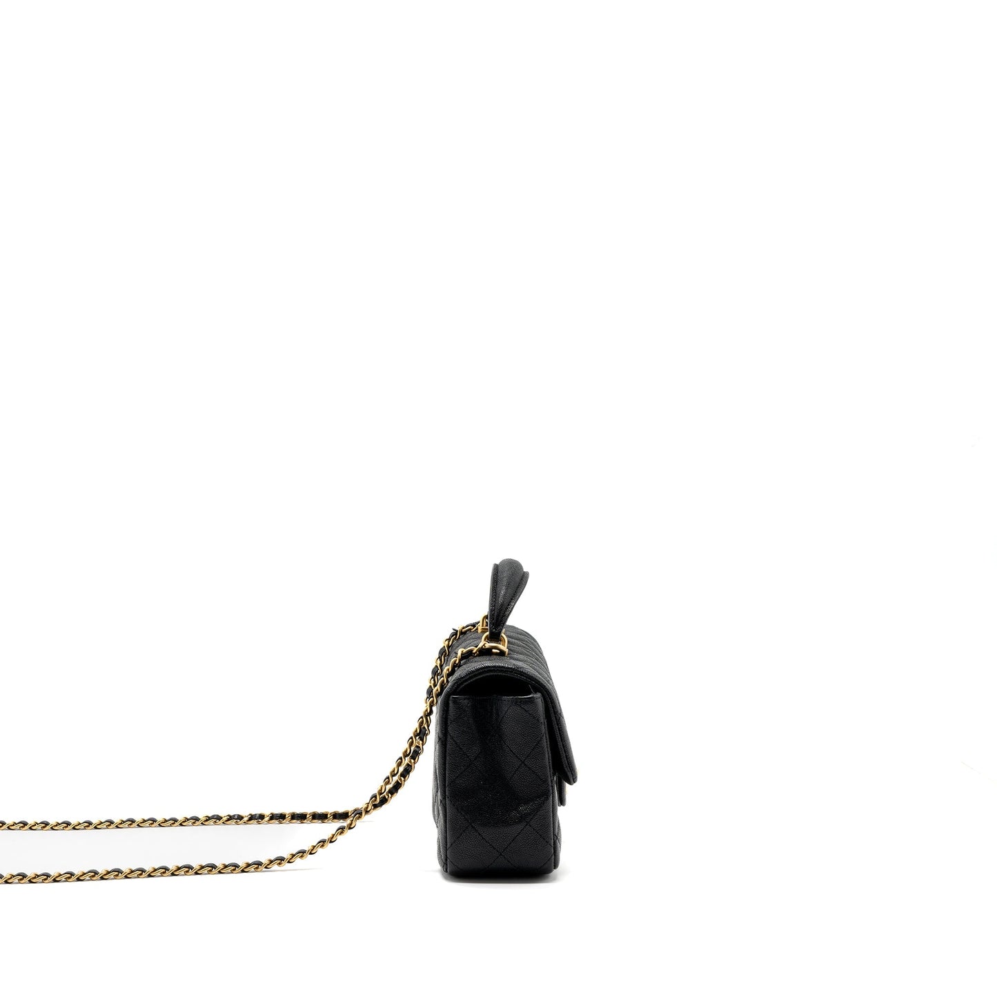 Chanel top handle mini rectangular flap bag grained calfskin black