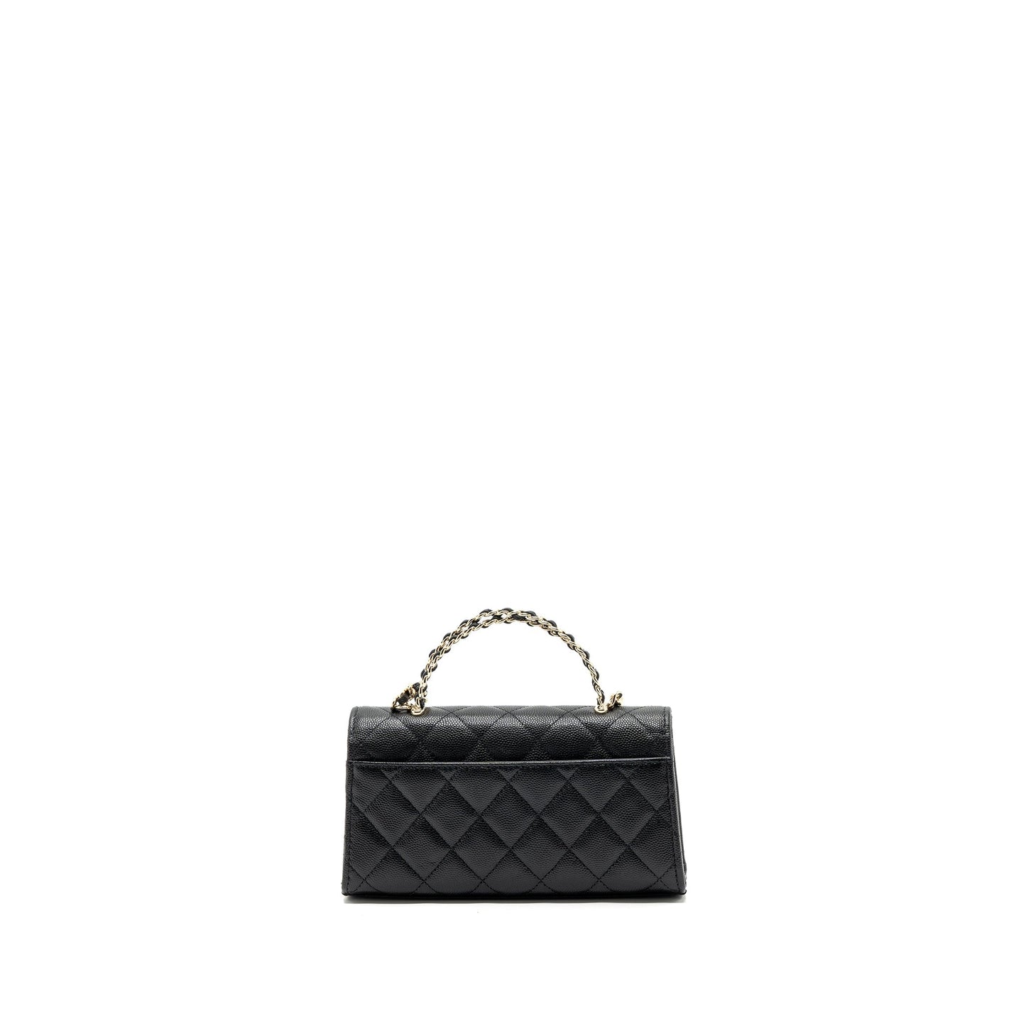 chanel 23p top handle mini flap bag with chain caviar black L (microchip)
