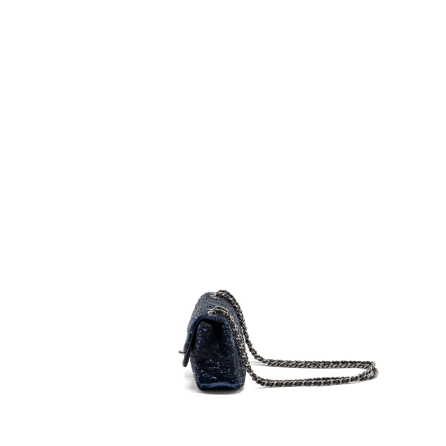 Chanel super mini flap bag sequin dark blue / black