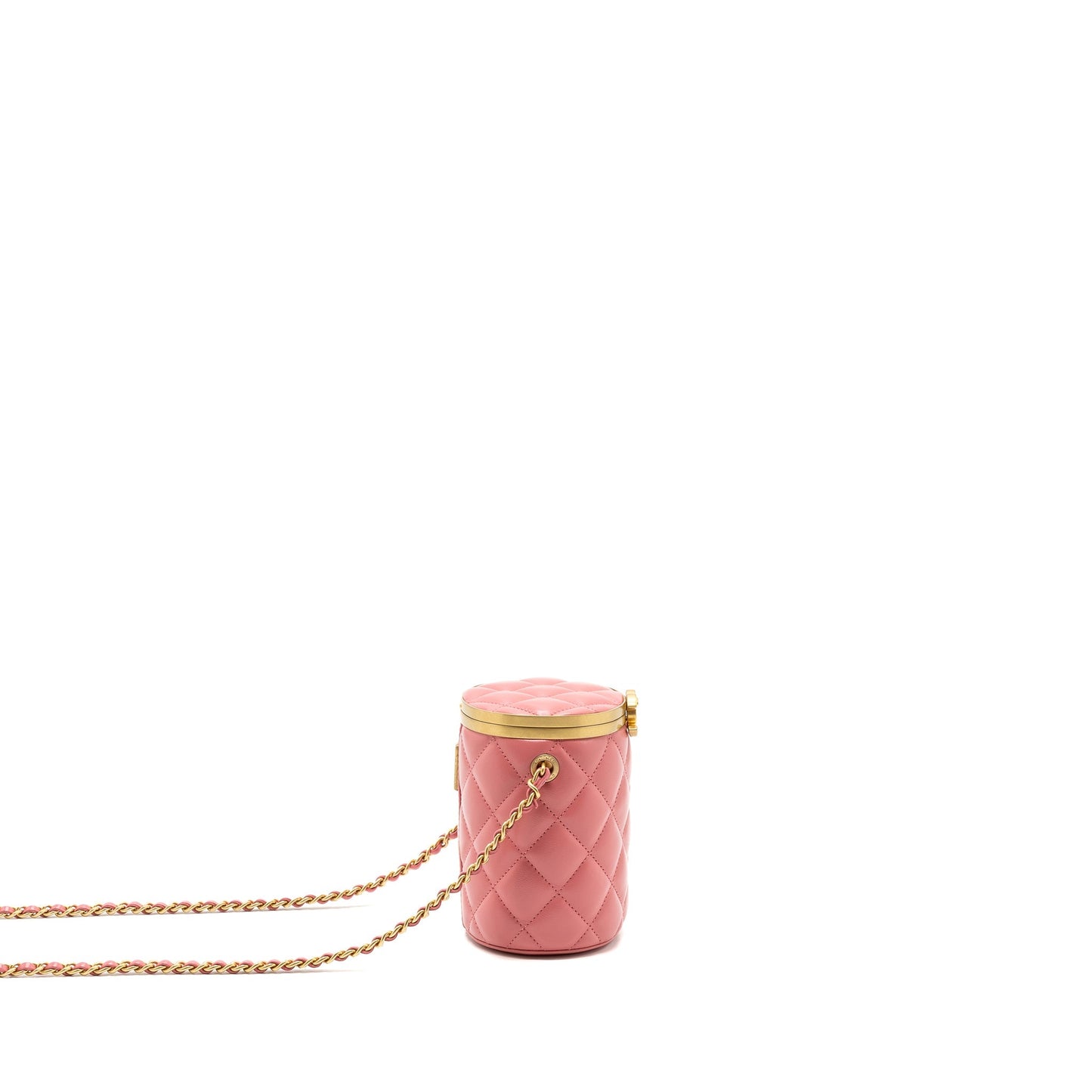 Chanel Round Vanity Case With Chain Lambskin Pink (Microchip)