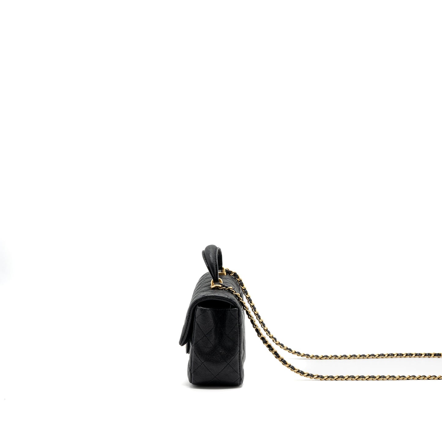 Chanel top handle mini rectangular flap bag grained calfskin black