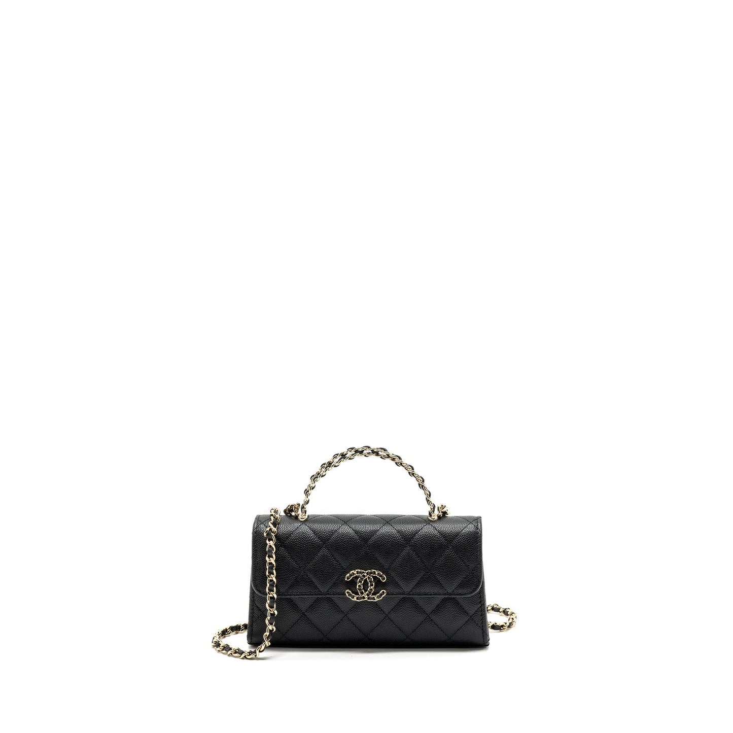 chanel 23p top handle mini flap bag with chain caviar black L (microchip)