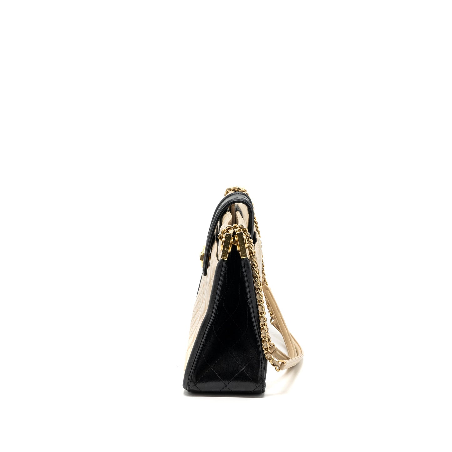 Chanel Quilted small shopping tote bag lambskin beige / black