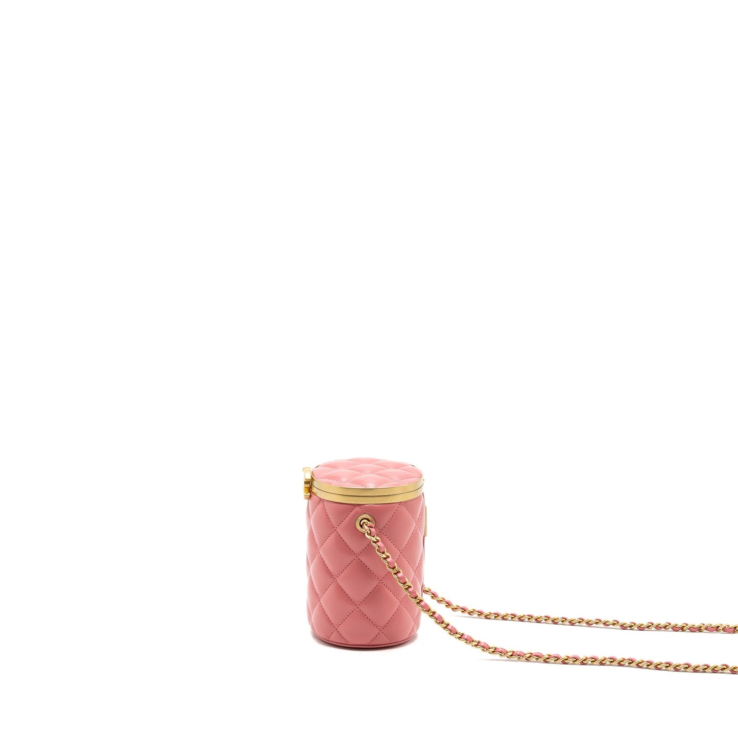 Chanel Round Vanity Case With Chain Lambskin Pink (Microchip)