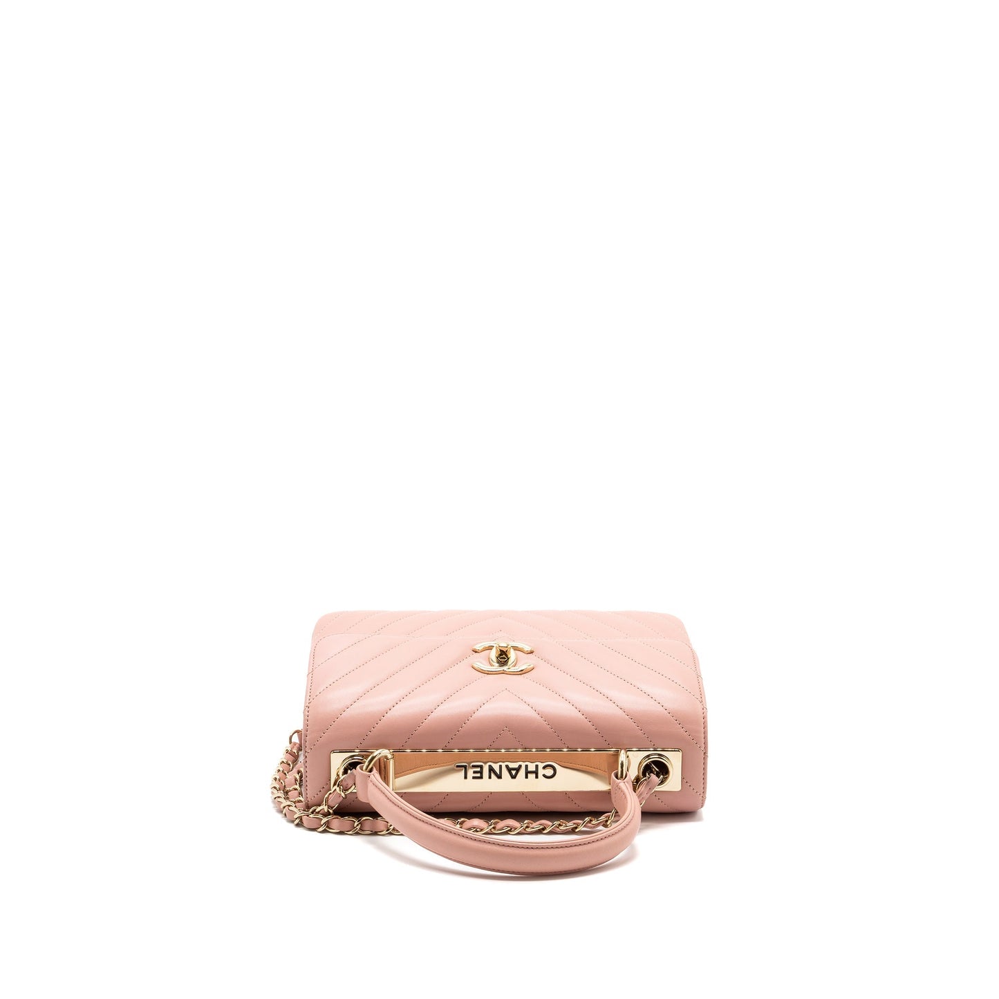 Chanel Chevron Trendy CC Top Handle Flap Bag Lambskin Light Pink L
