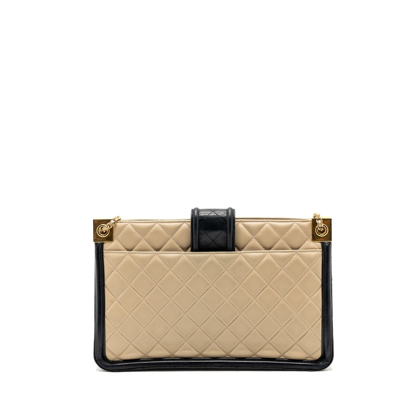Chanel Quilted small shopping tote bag lambskin beige / black