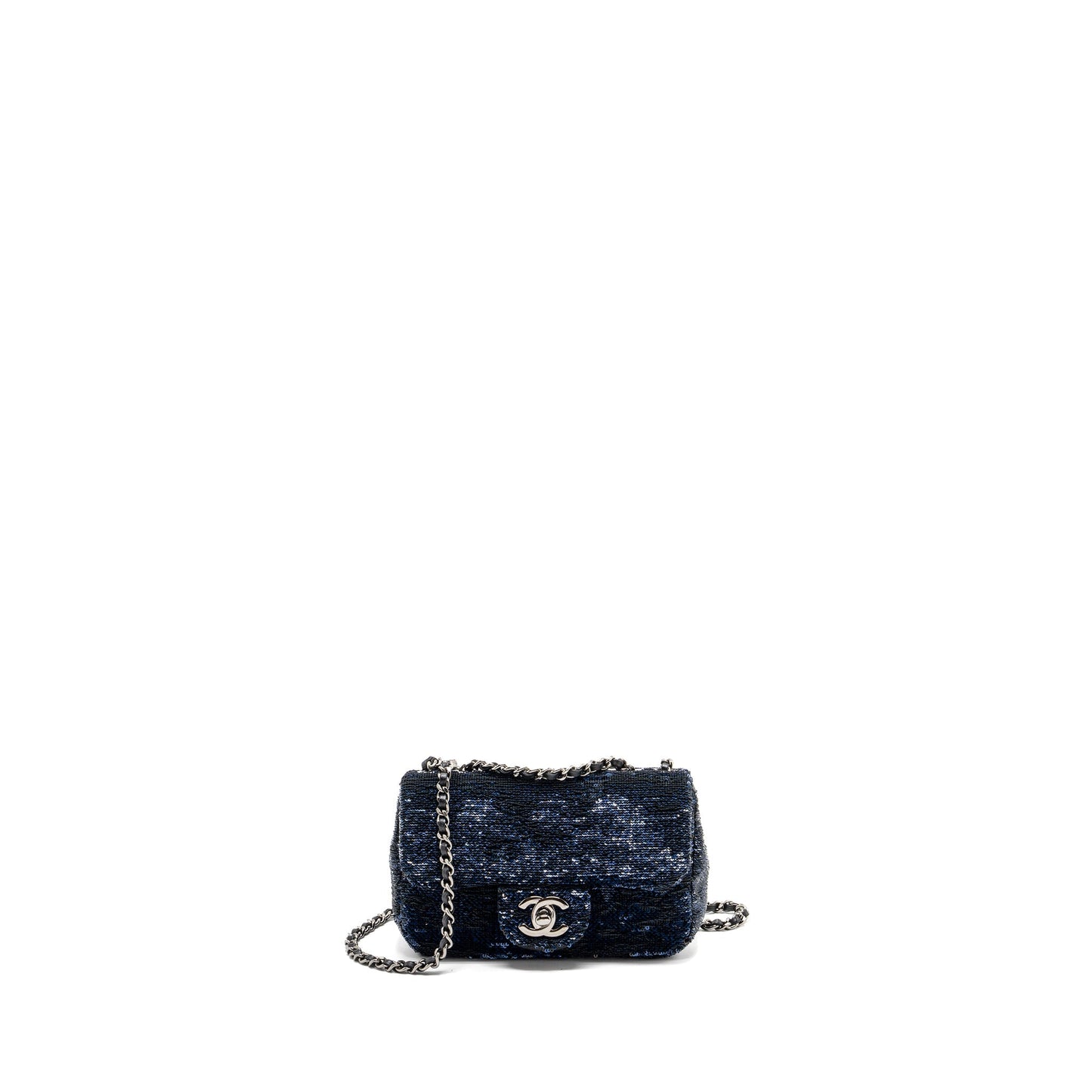Chanel super mini flap bag sequin dark blue / black