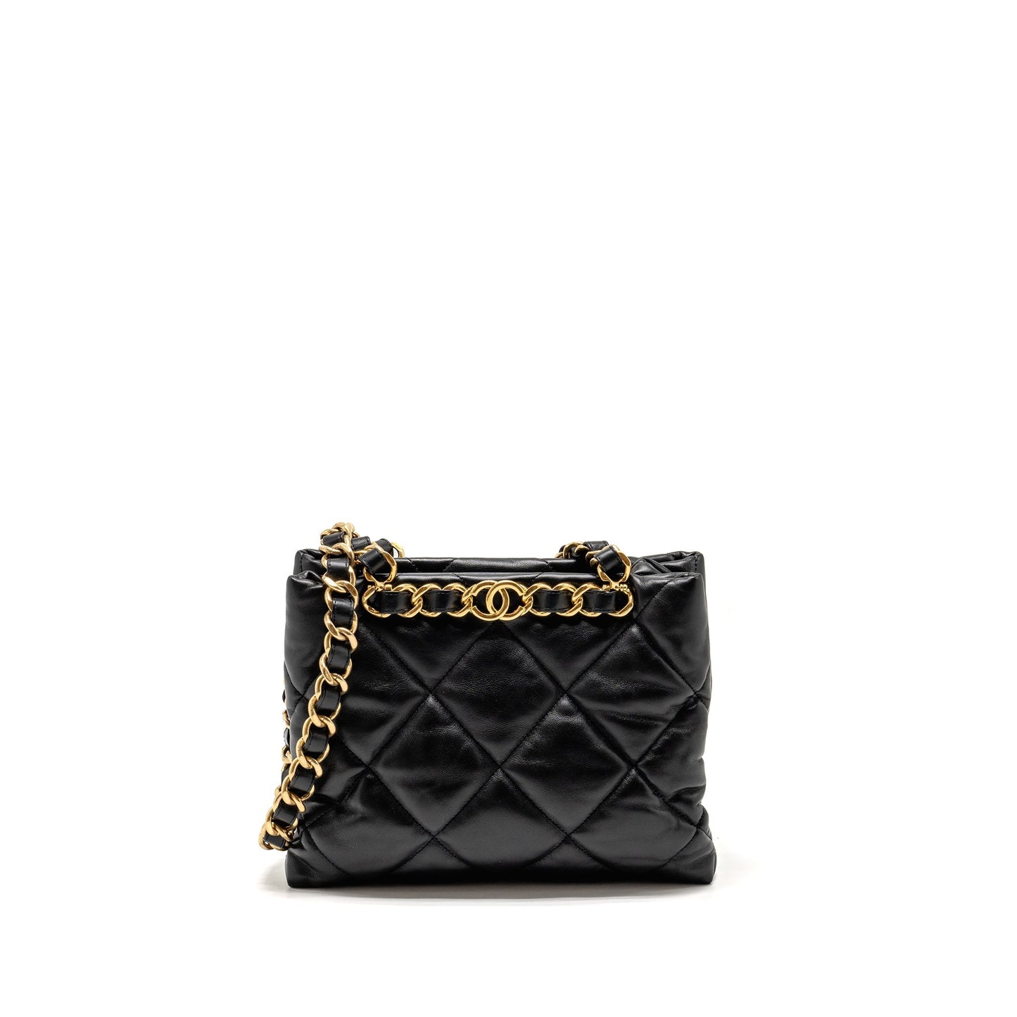 Chanel quilted double chain shoulder bag Lambskin black  (micochip)