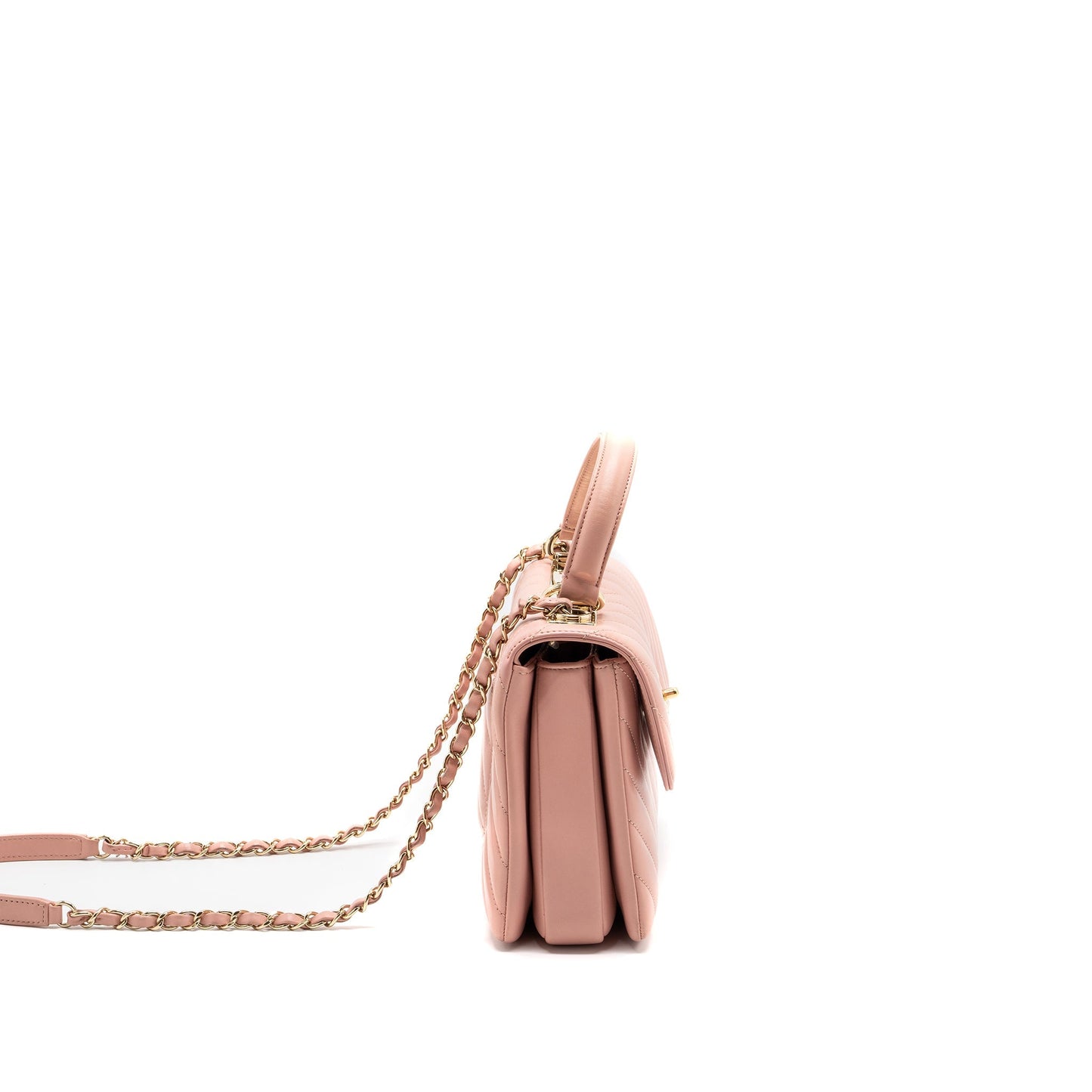 Chanel Chevron Trendy CC Top Handle Flap Bag Lambskin Light Pink L