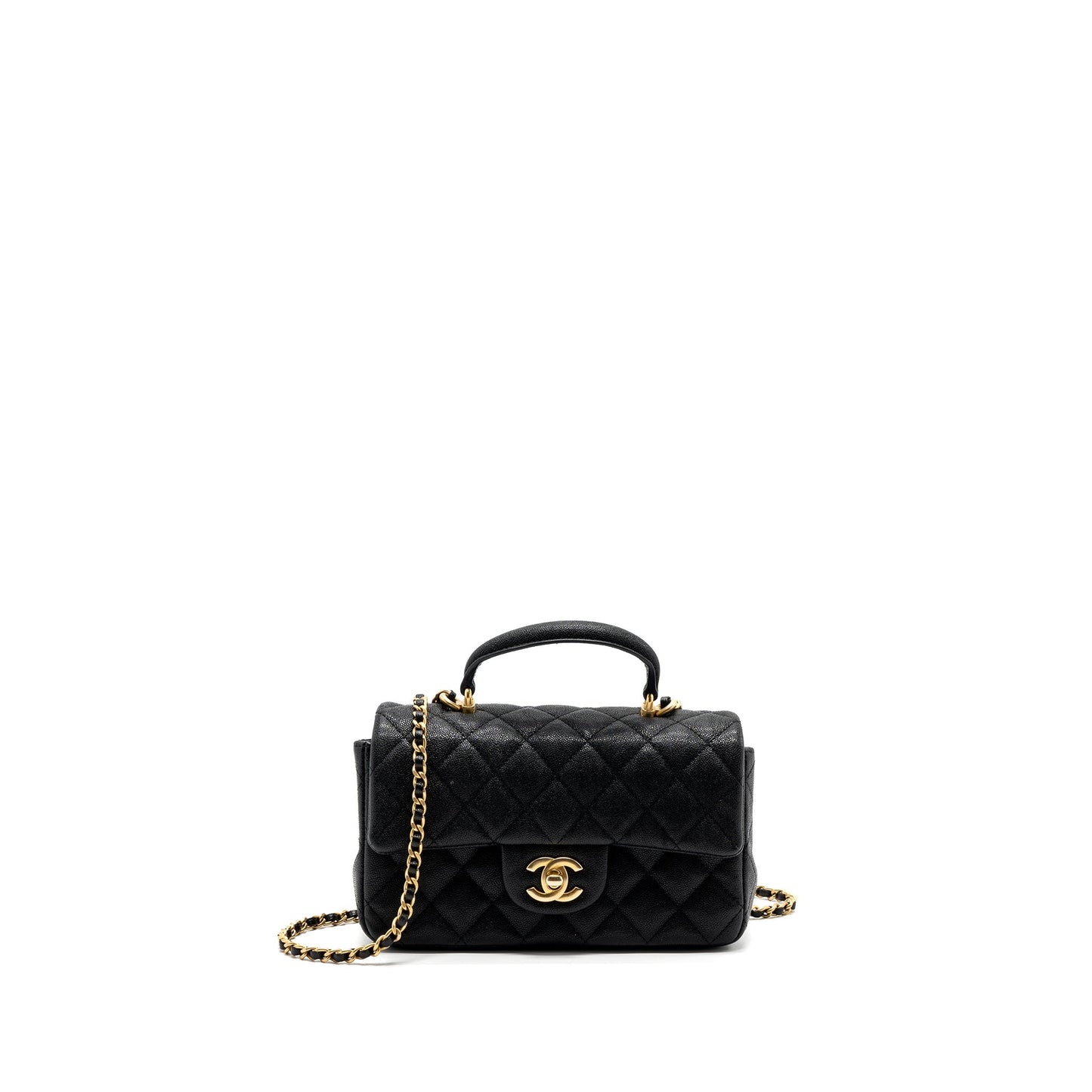 Chanel top handle mini rectangular flap bag grained calfskin black