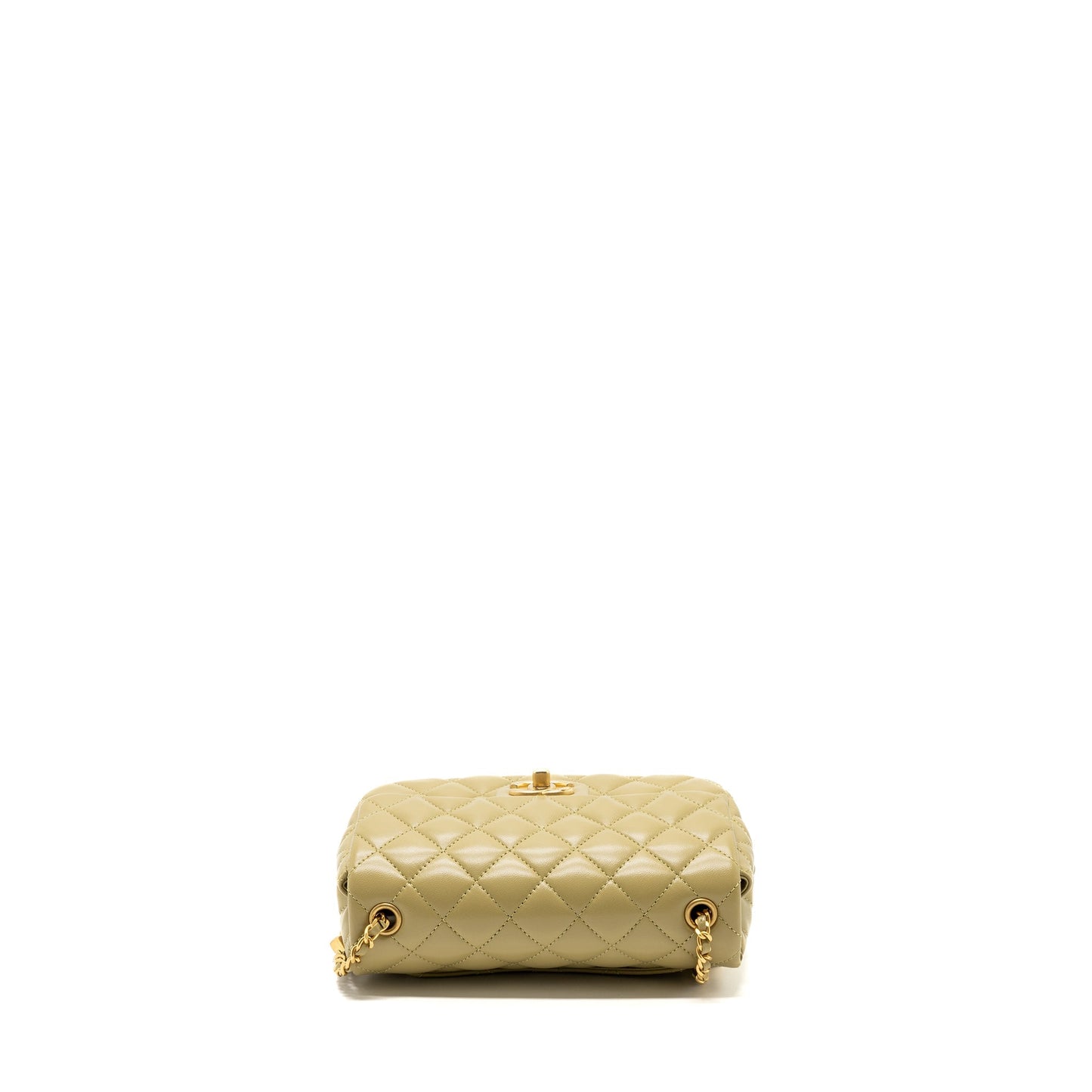 Chanel quilted flap bag with coco love chain lambskin khaki green (Microchip)