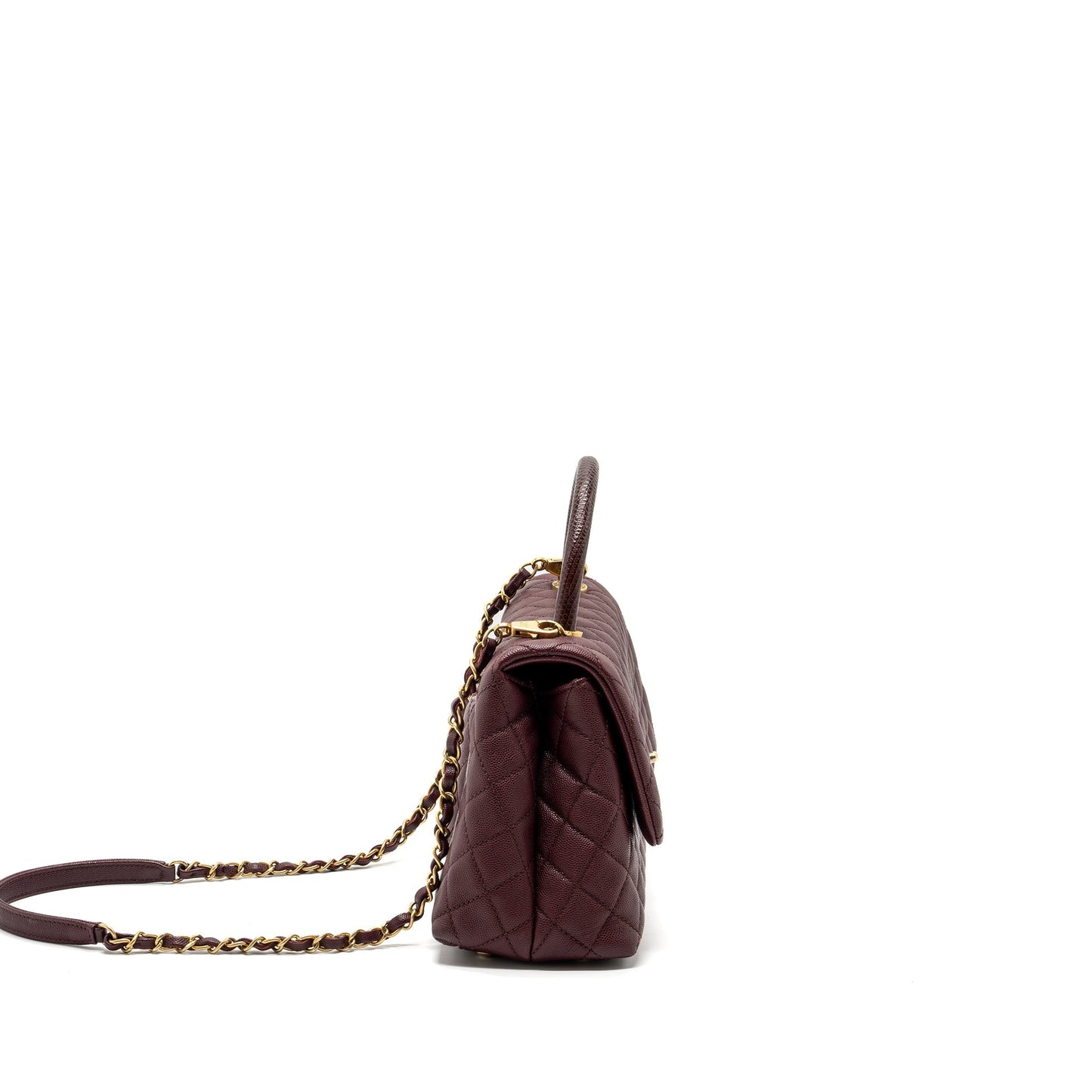Chanel Medium Coco Handle With Lizard Handle Caviar Burgundy