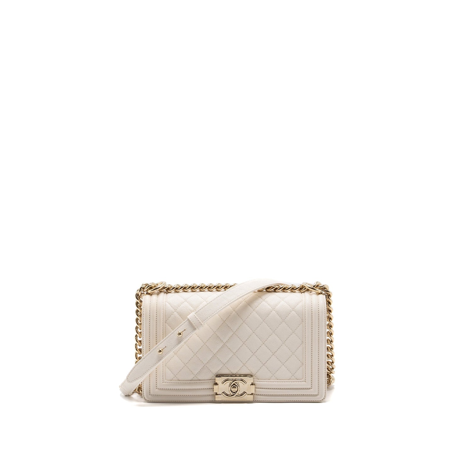 CHANEL MEDIUM LE BOY CAVIAR WHITE L