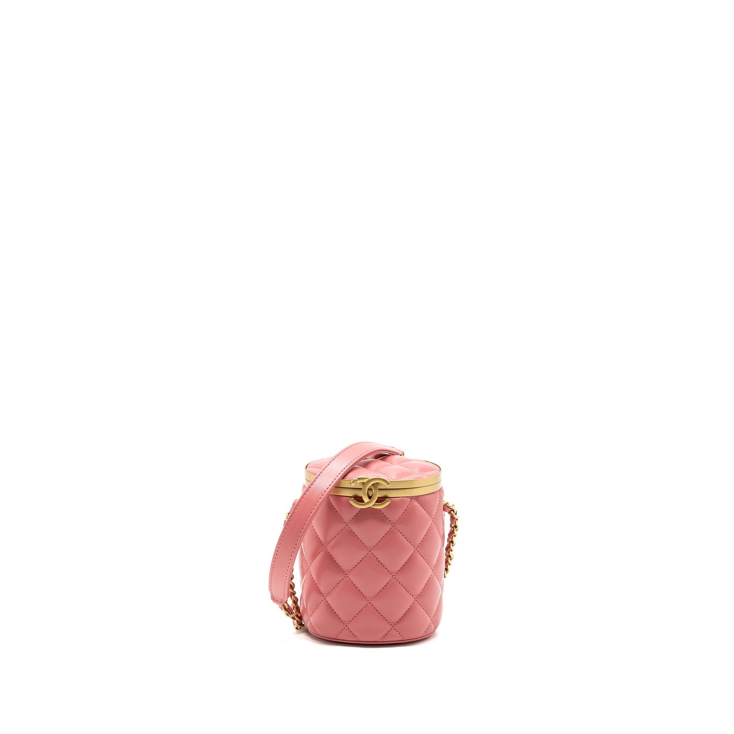 Chanel Round Vanity Case With Chain Lambskin Pink (Microchip)